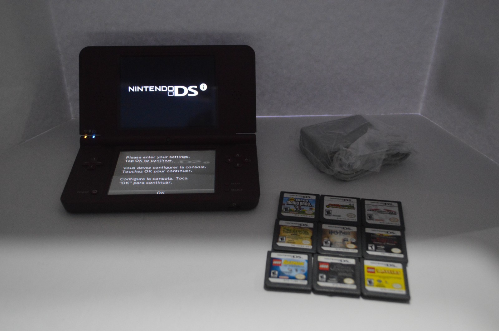 Nintendo DSi XL DS Console Wine Red Burgundy Tested With 9 Games And Charger
