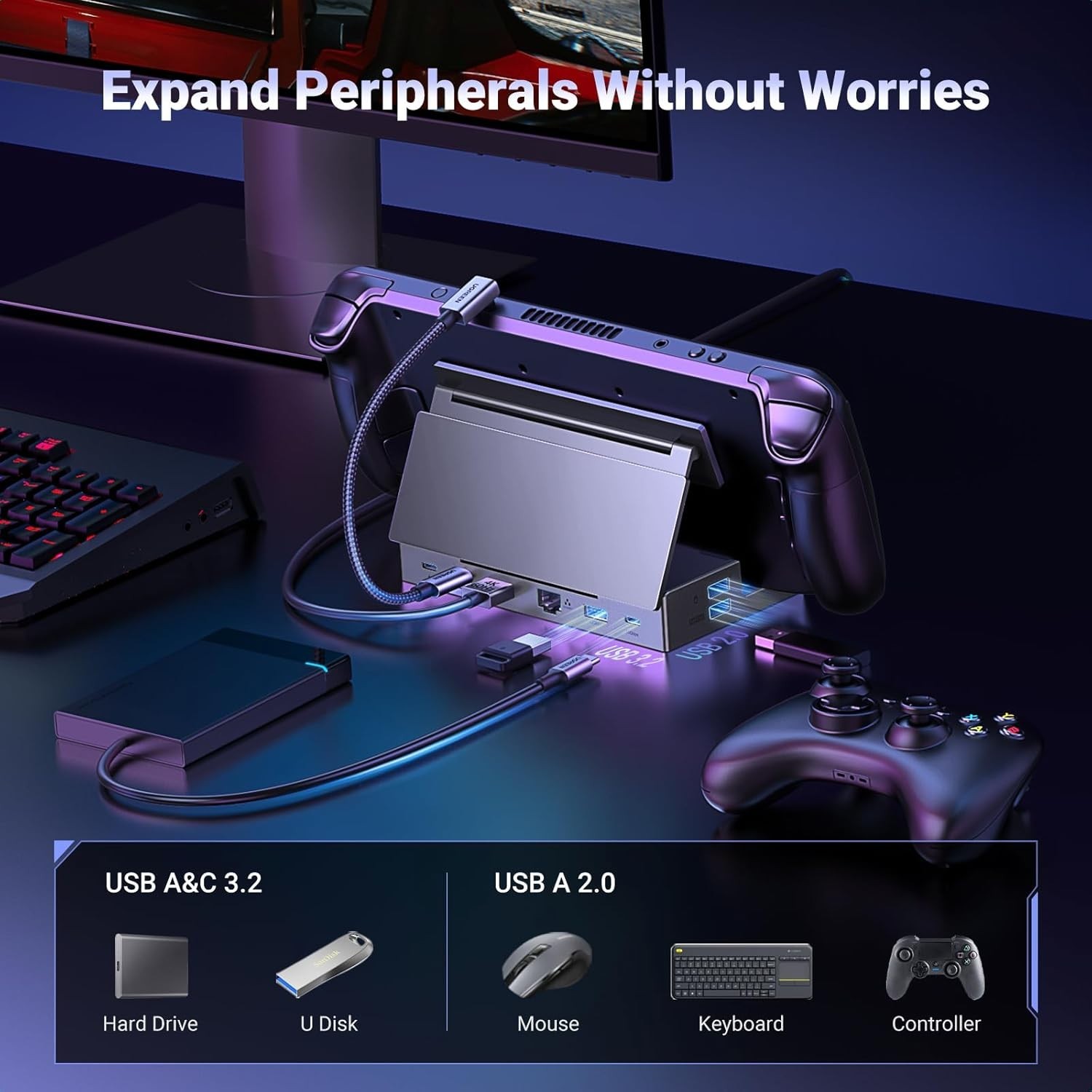 Compact 4K HDMI & USB-C Dock for Steam Deck, ROG Ally, and Legion Go – 9-in-1