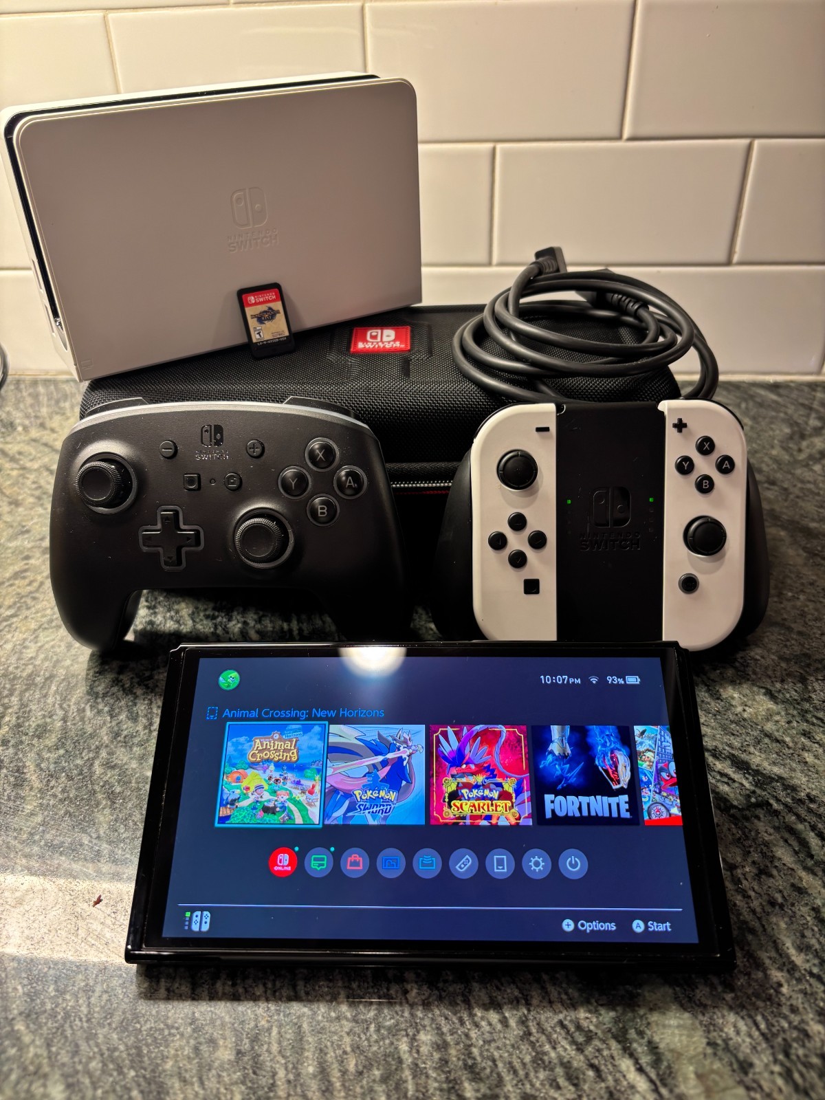 Nintendo Switch OLED White Bundle Dock Charger Pro Controller Case Game Included