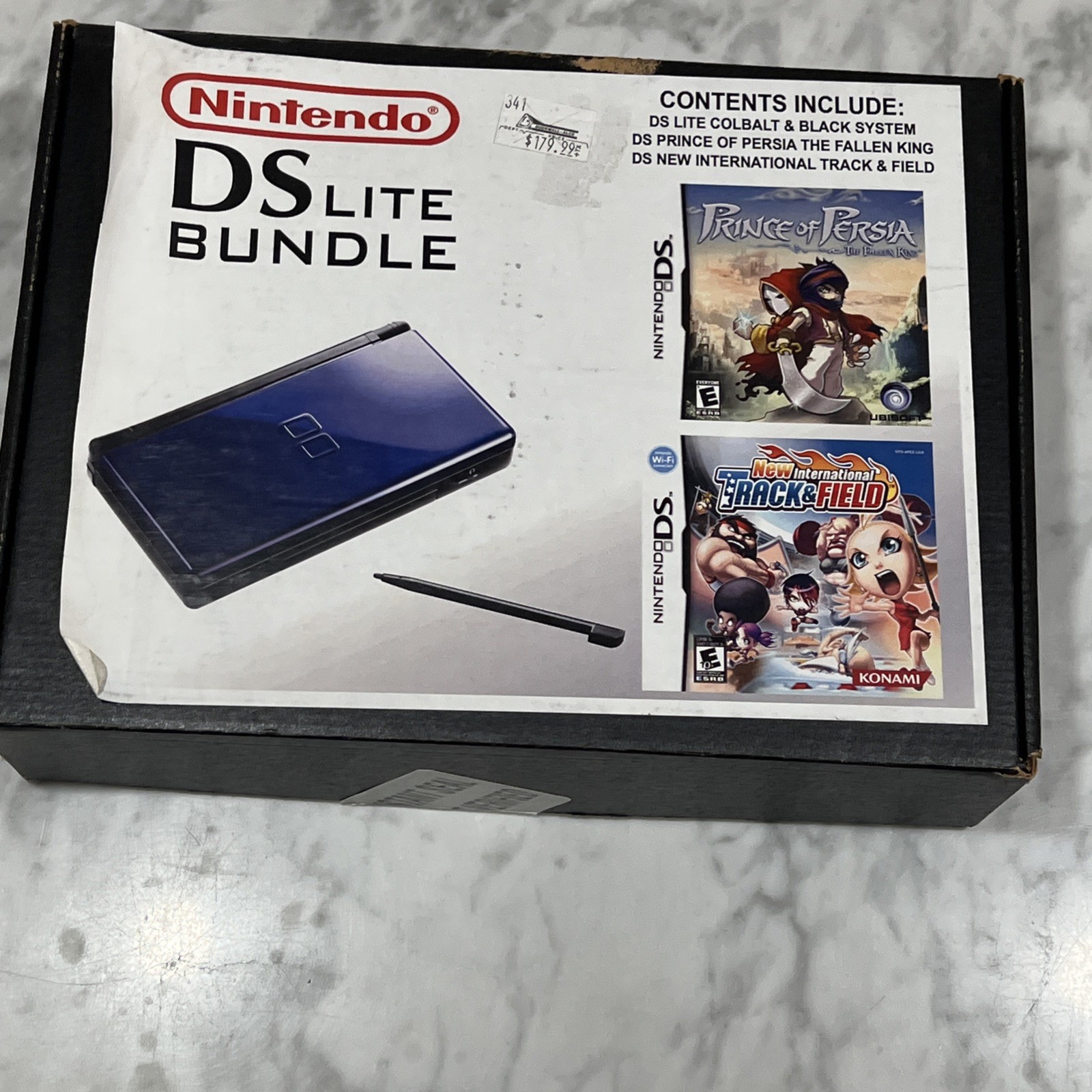 Nintendo DS Lite Cobalt Blue Console Bundle 9 Games New Battery Charger Cases