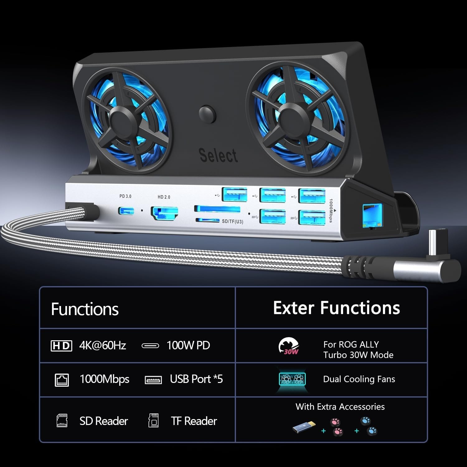 Elite Steam Deck Hub: 13-in-1, 4K@60Hz, Dual Cooling, 100W Fast Charge