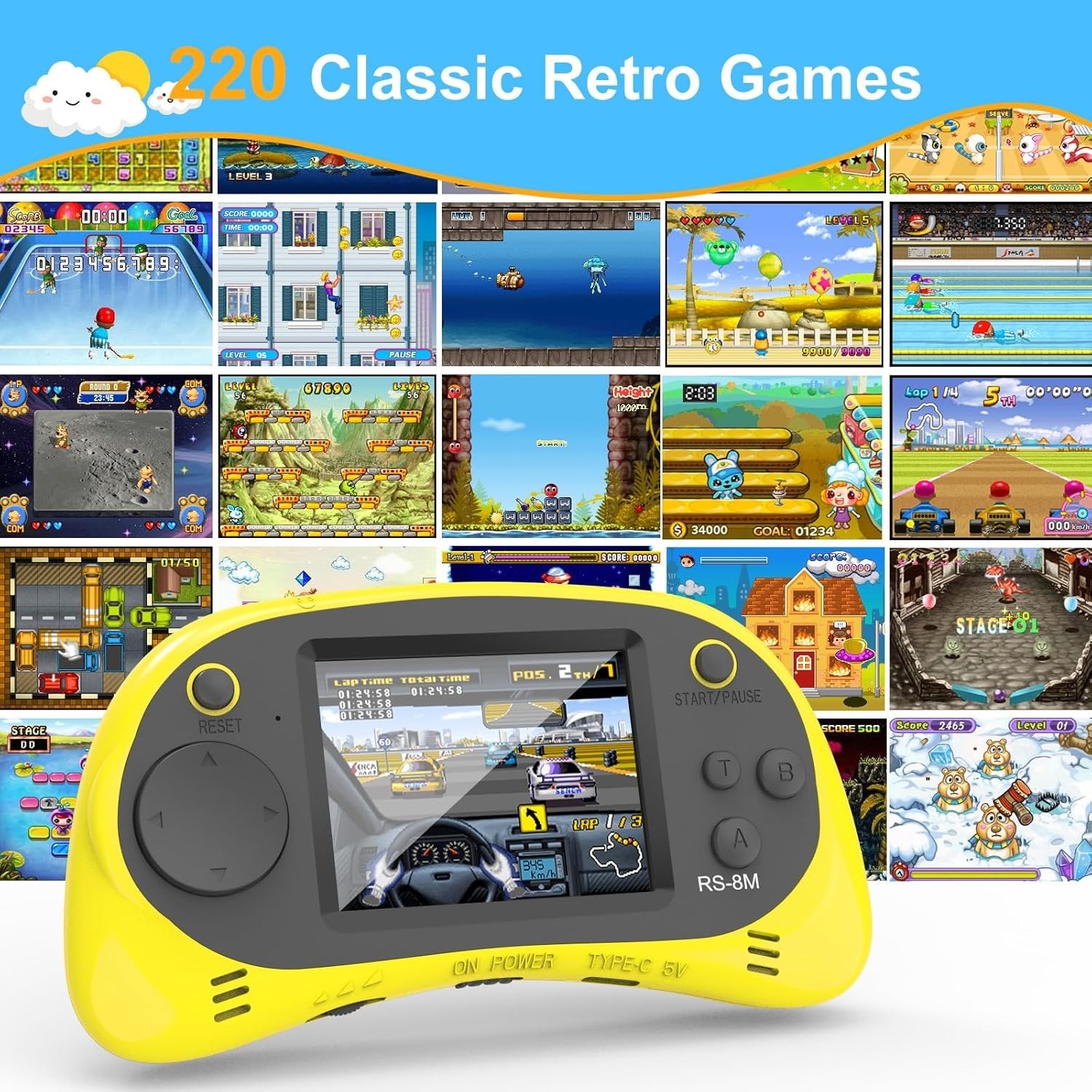 Kids Handheld Game Player – 220 Built-in Games, 2.5″ IPS Display, Rechargeable