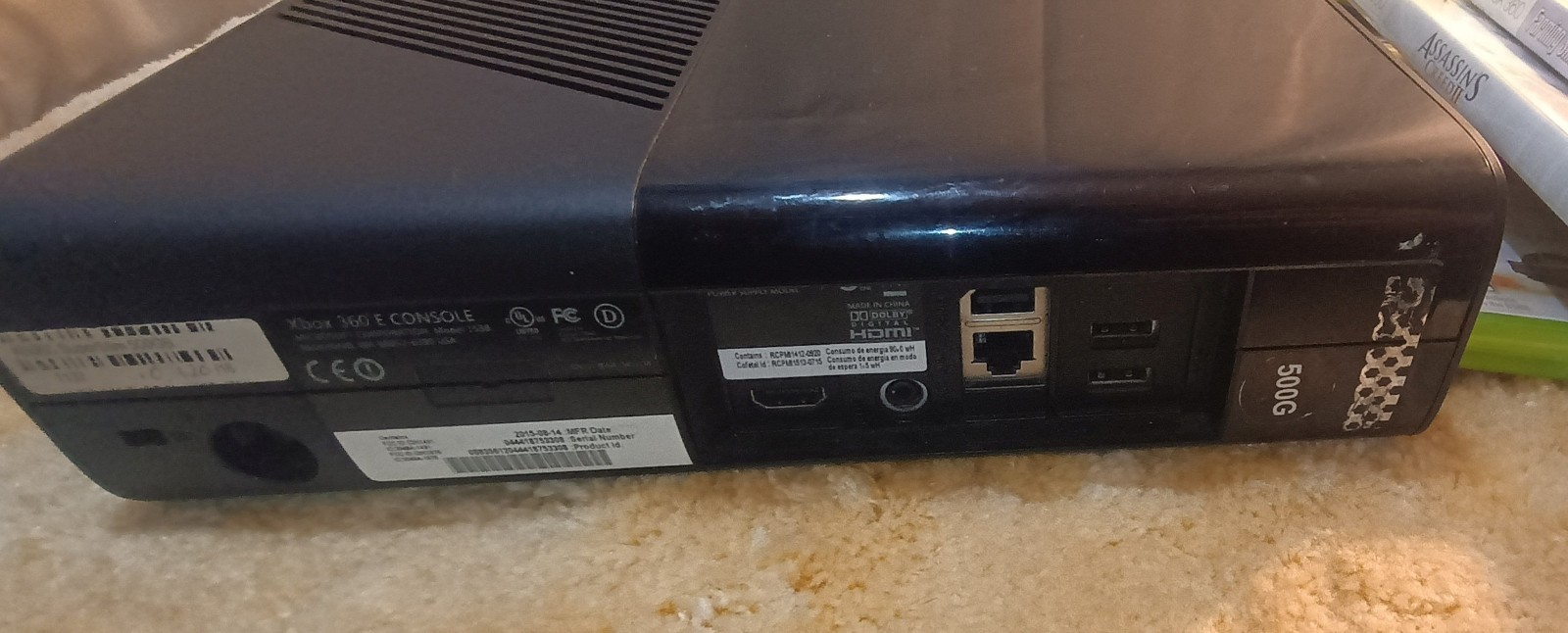 Microsoft Xbox 360 Black E 500gb Console with 9 Games and No Controllers.