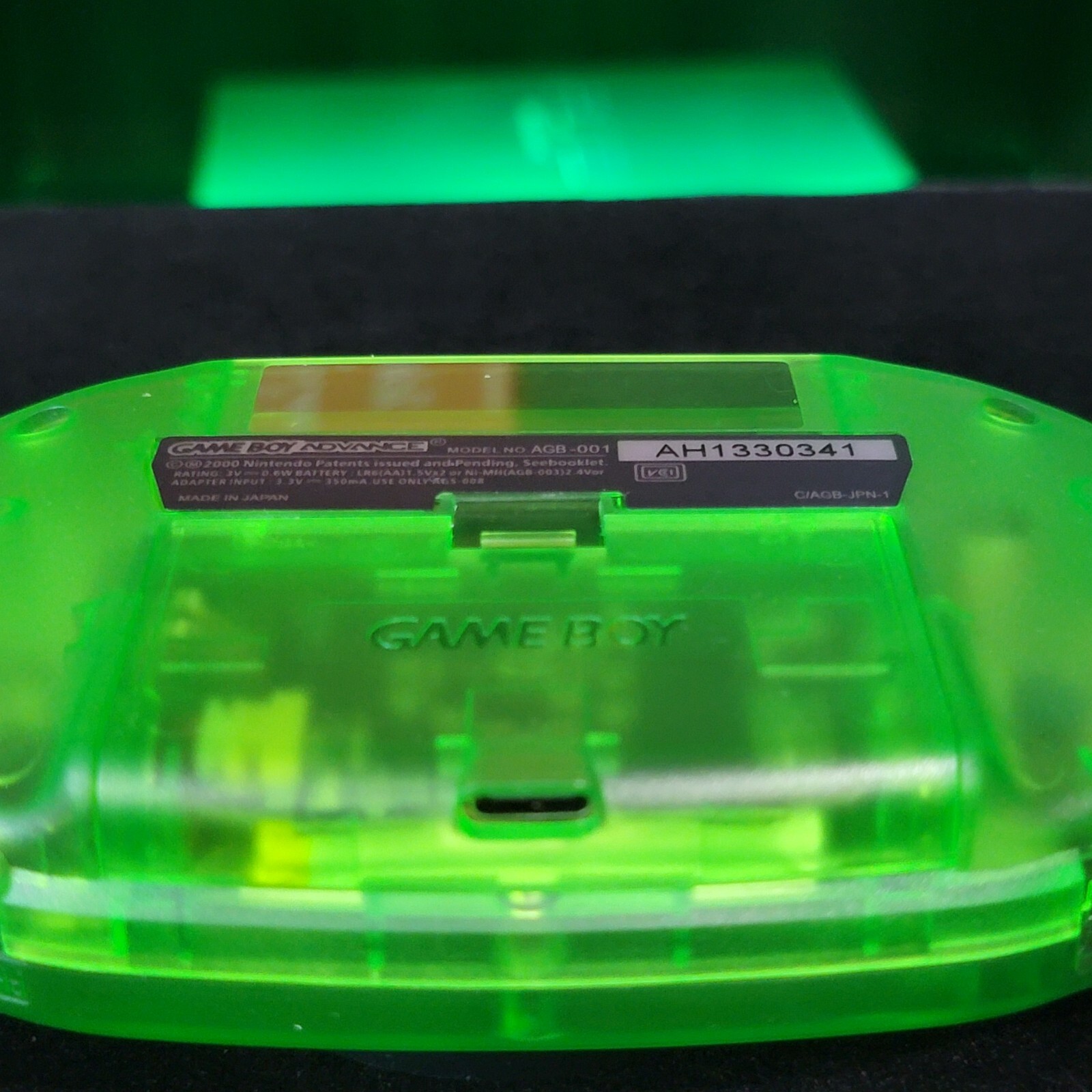 Clear Green Game Boy Advance GBA iPS LCD USB-C 1800 mAh Rechargeable Battery