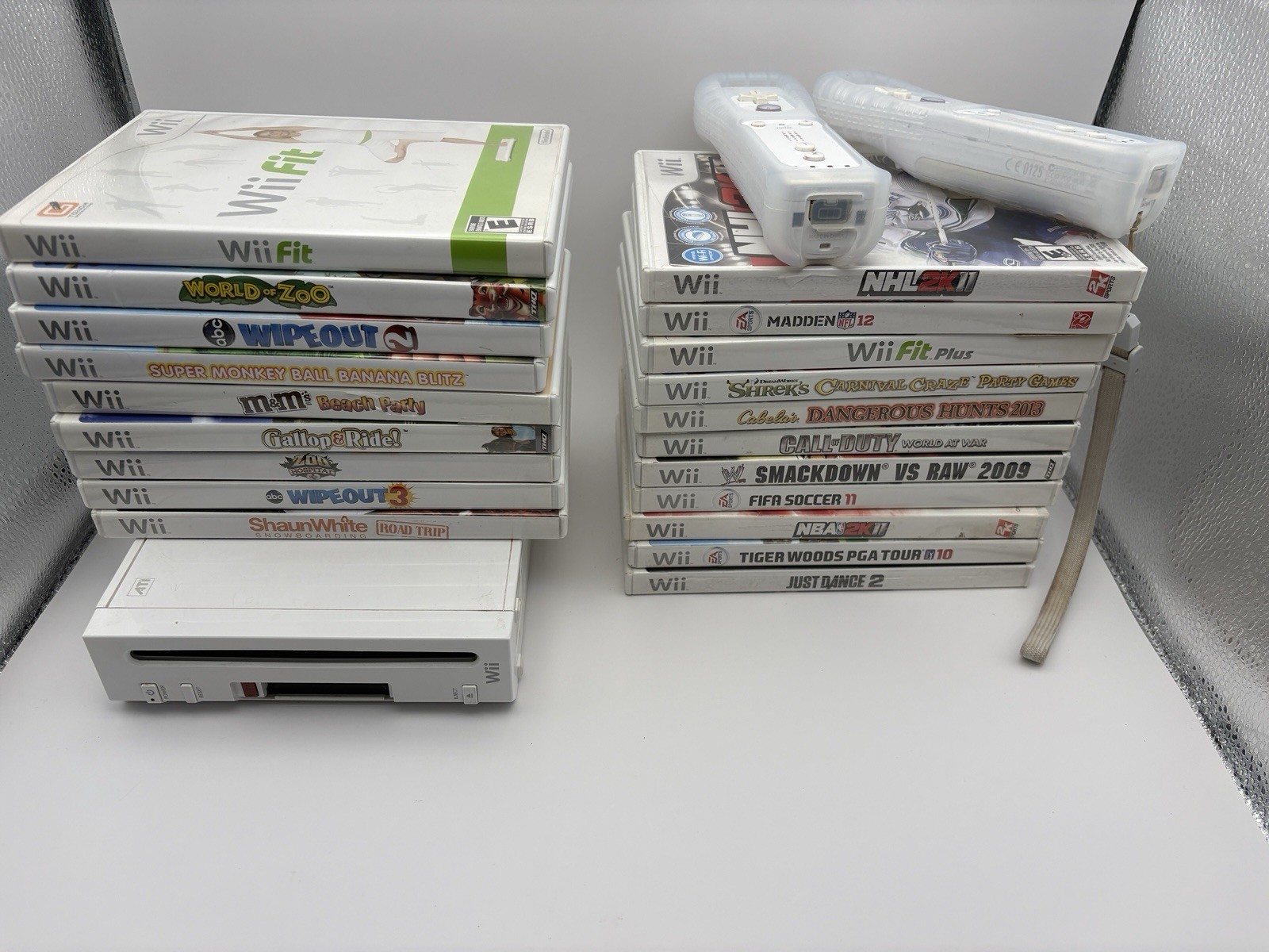 Nintendo Wii Lot Game Console Bundle with Controllers, Cables and 20 Games