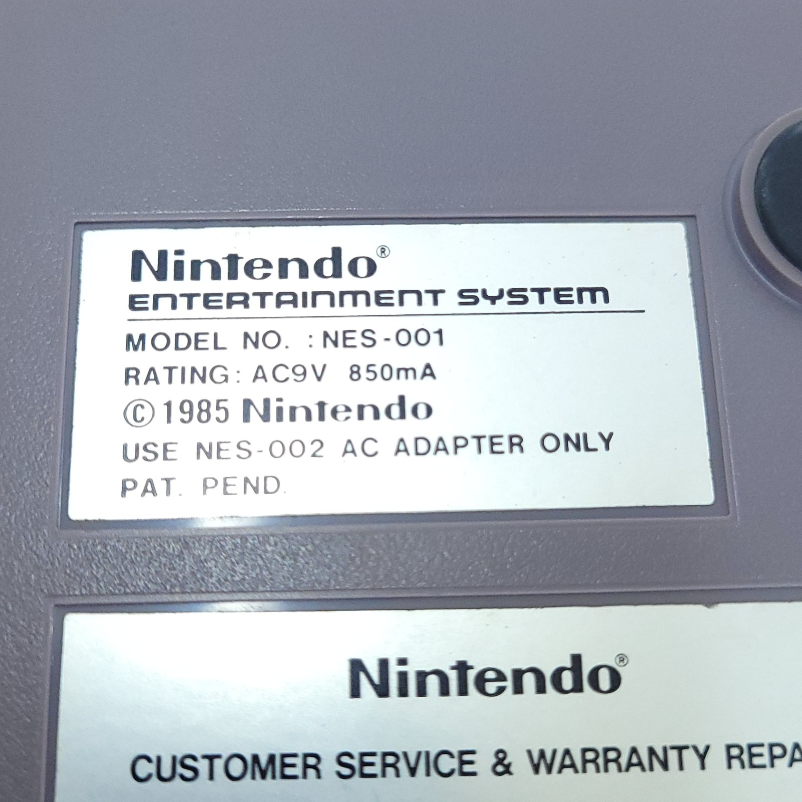 Original NES Nintendo System Console + 2 Controllers, AC Adapter, & A/V Cable