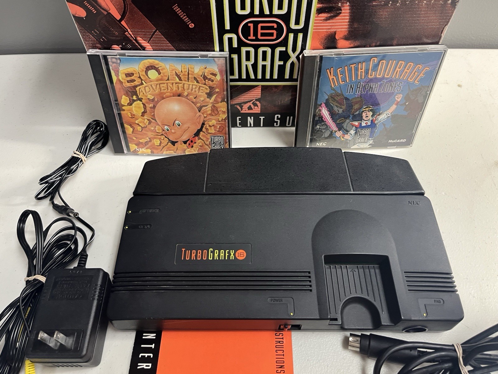 NEC Turbo Grafx-16 Console W/ Cables Controller & GAMES Cleaned & Tested (Bonks)