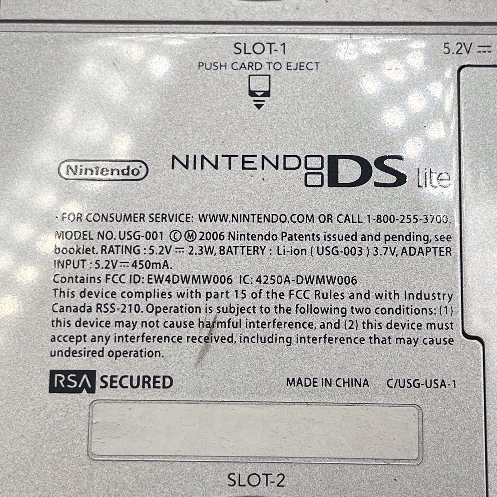 Nintendo DS Lite Handheld Console Silver USG 001 No Charger Has Screen Flaws