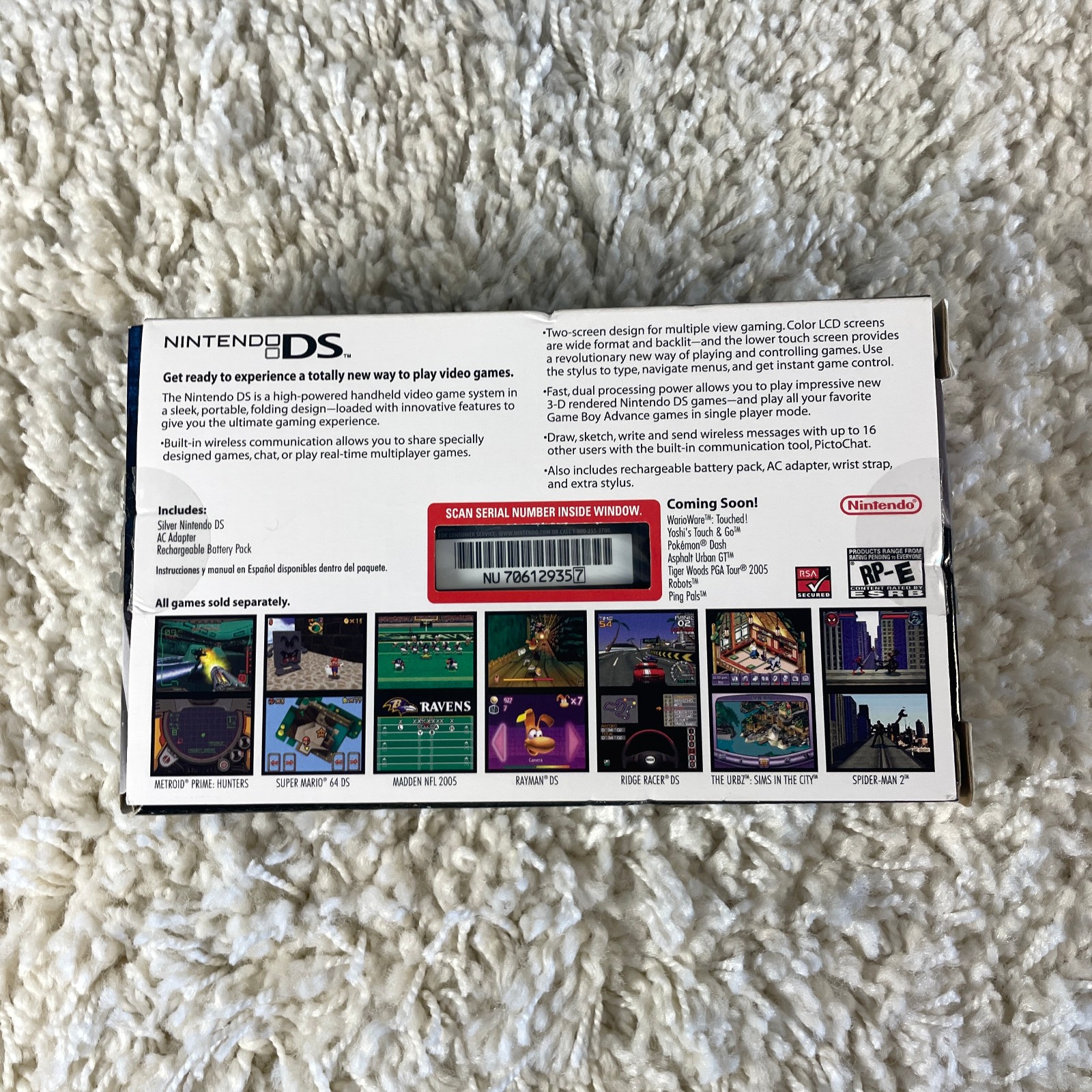 Nintendo DS Original NTR-001 Titanium Silver Handheld System Complete in Box CIB