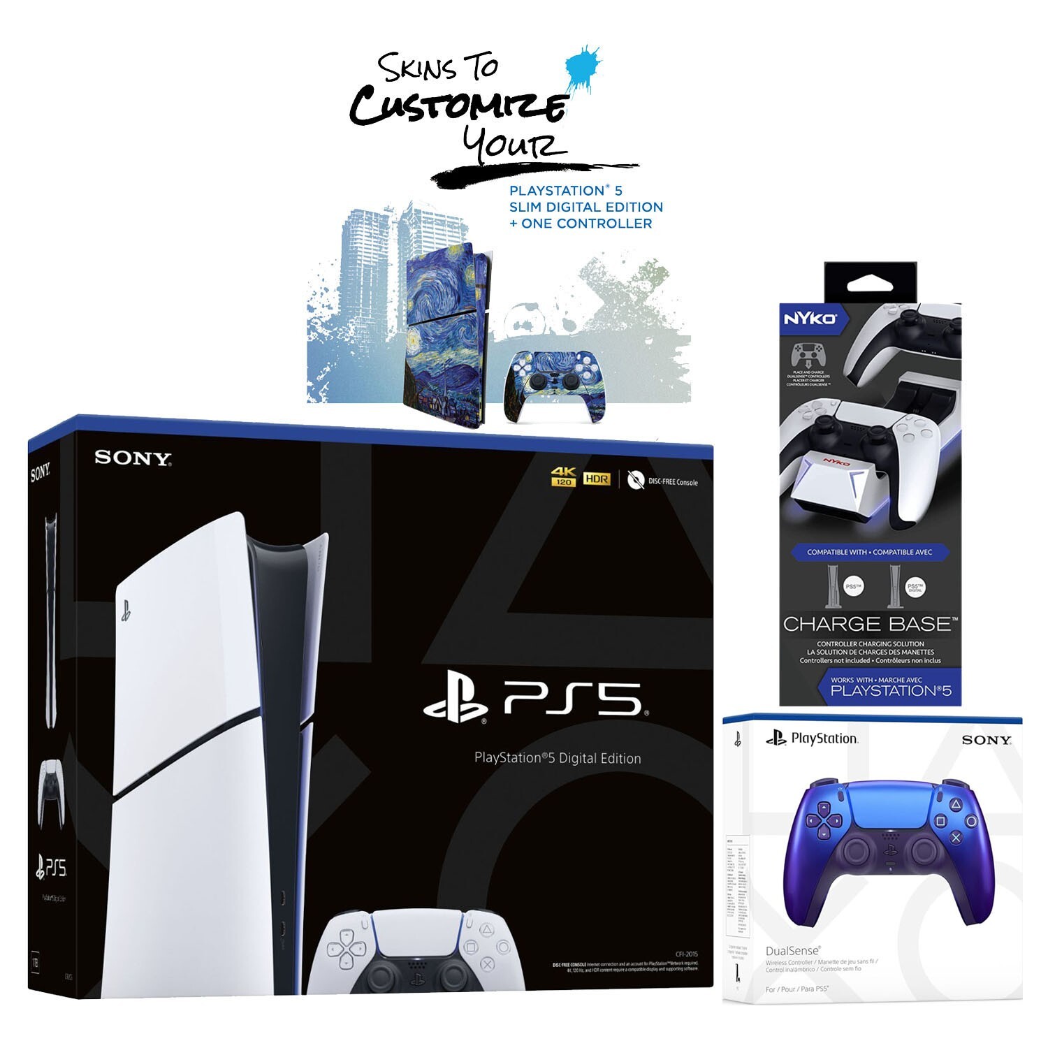 Sony PlayStation 5 Slim Digital with Extra Controller and MightySkins Decal Code