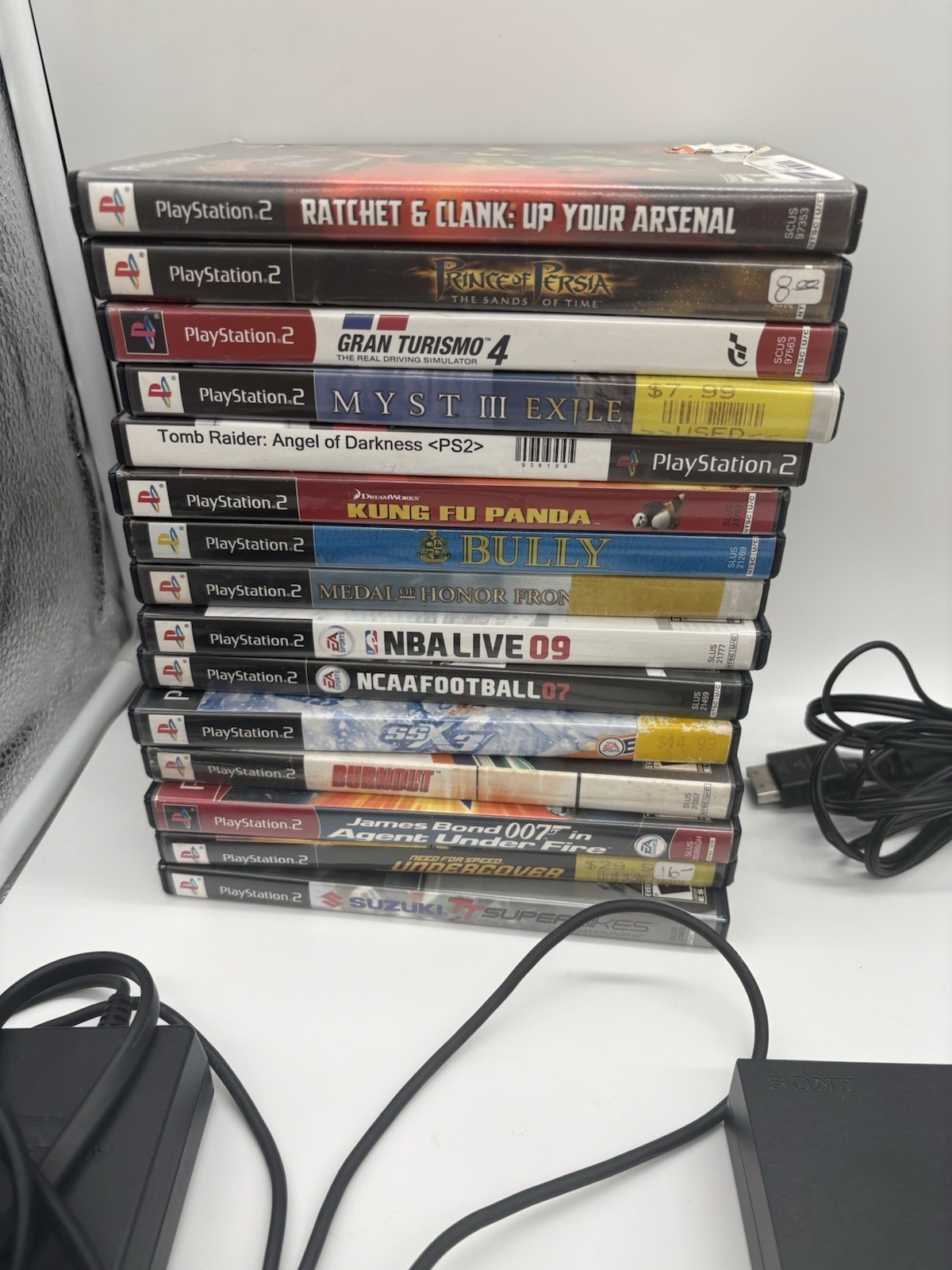 Sony PlayStation 2 Black PS2 Slim Console Lot 3Controller Memory Card 15 Games