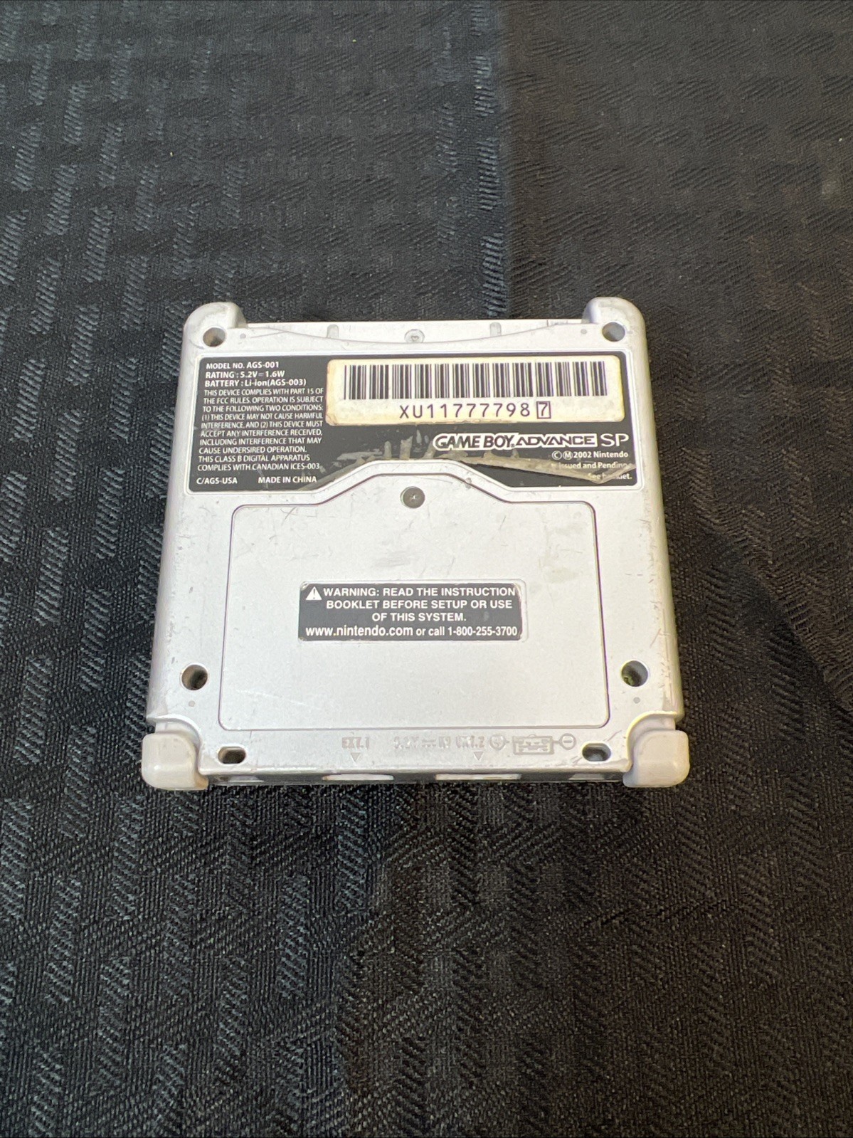 Nintendo Game Boy Advance SP Silver Console with Headphone Jack -No Battery READ