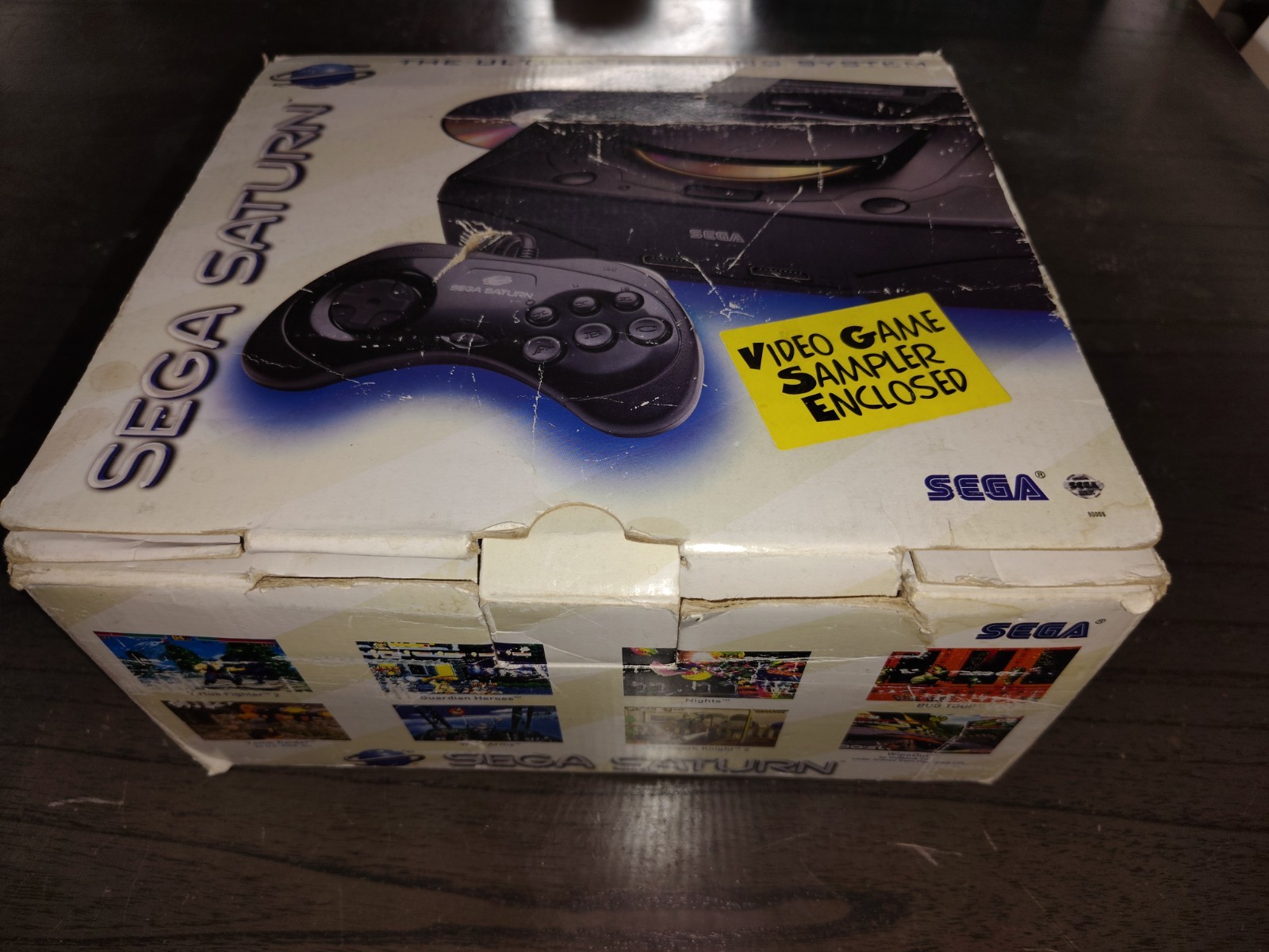 🔥Sega Saturn Black Game Console W/ Box & Controller + Sampler Disc _Works!