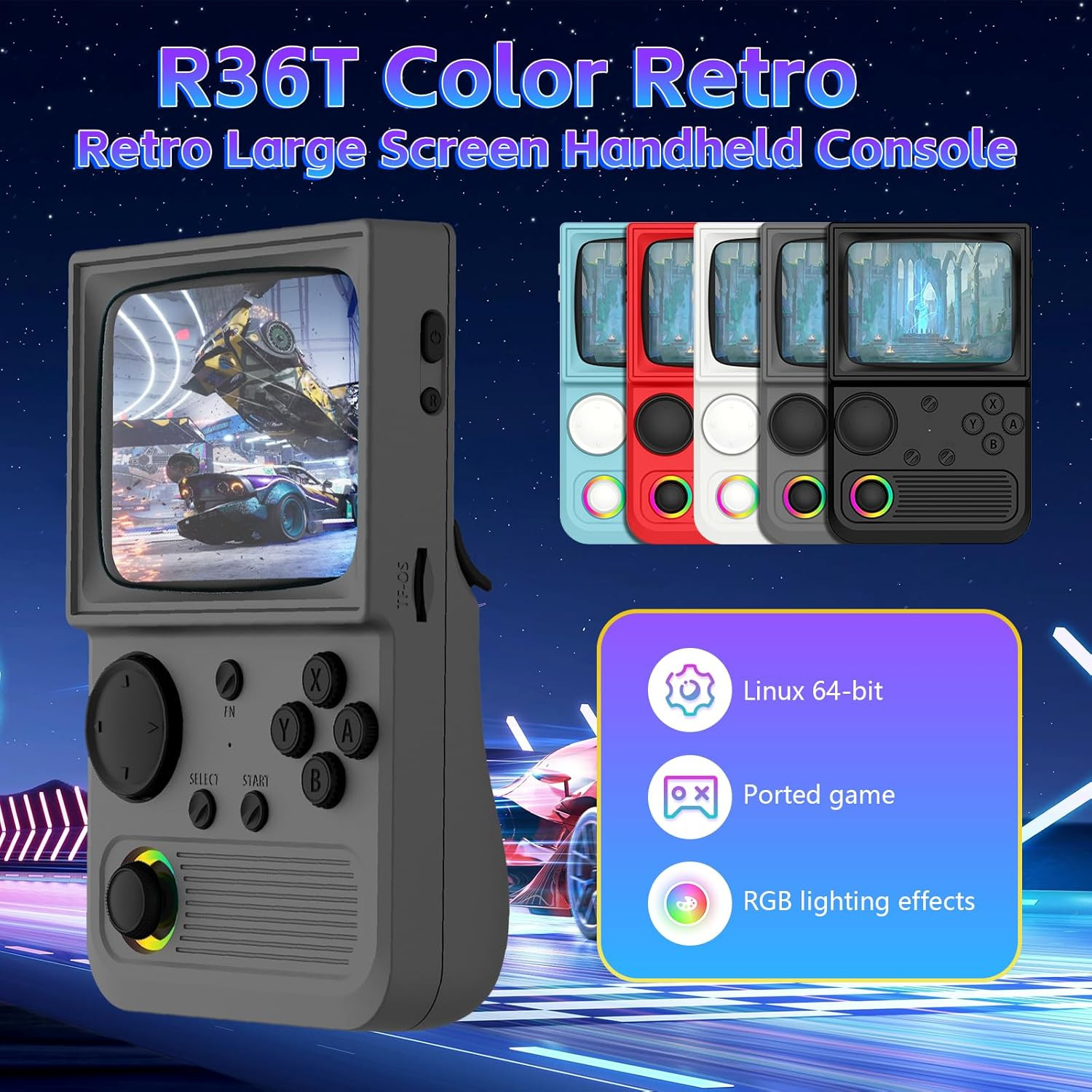 R36T Retro Game Console, Handheld Game Console with 3.5In IPS HD Screen, Video G