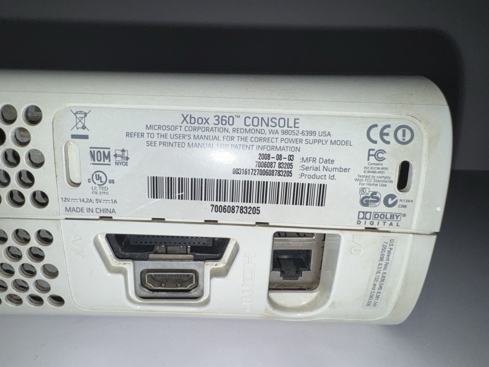 Microsoft Xbox 360 White Console 20GB HDMI Dolby Digital 1080p NTSC-U/C 2008