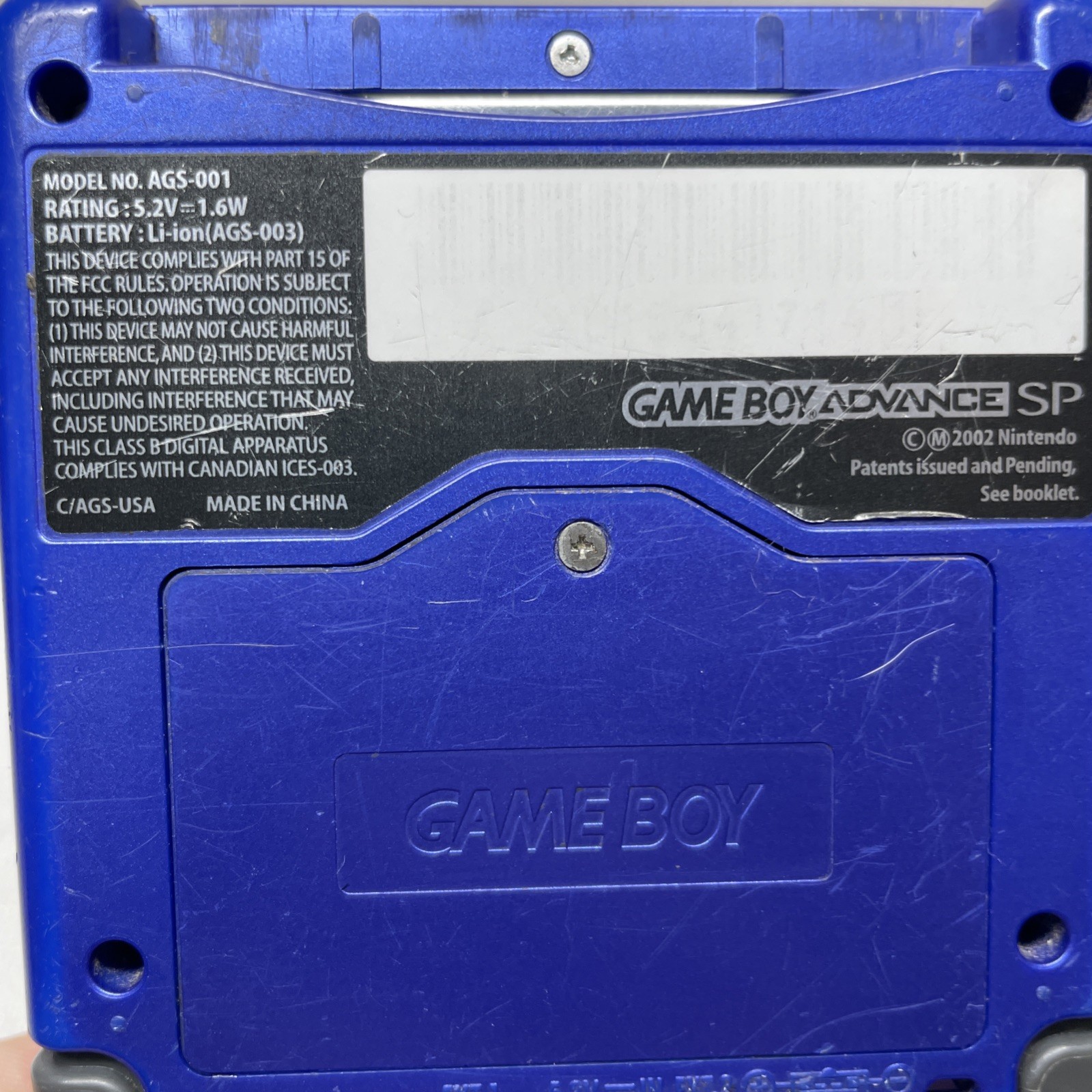 Nintendo Game Boy Advance SP Blue Handheld Console And Case Without Charger