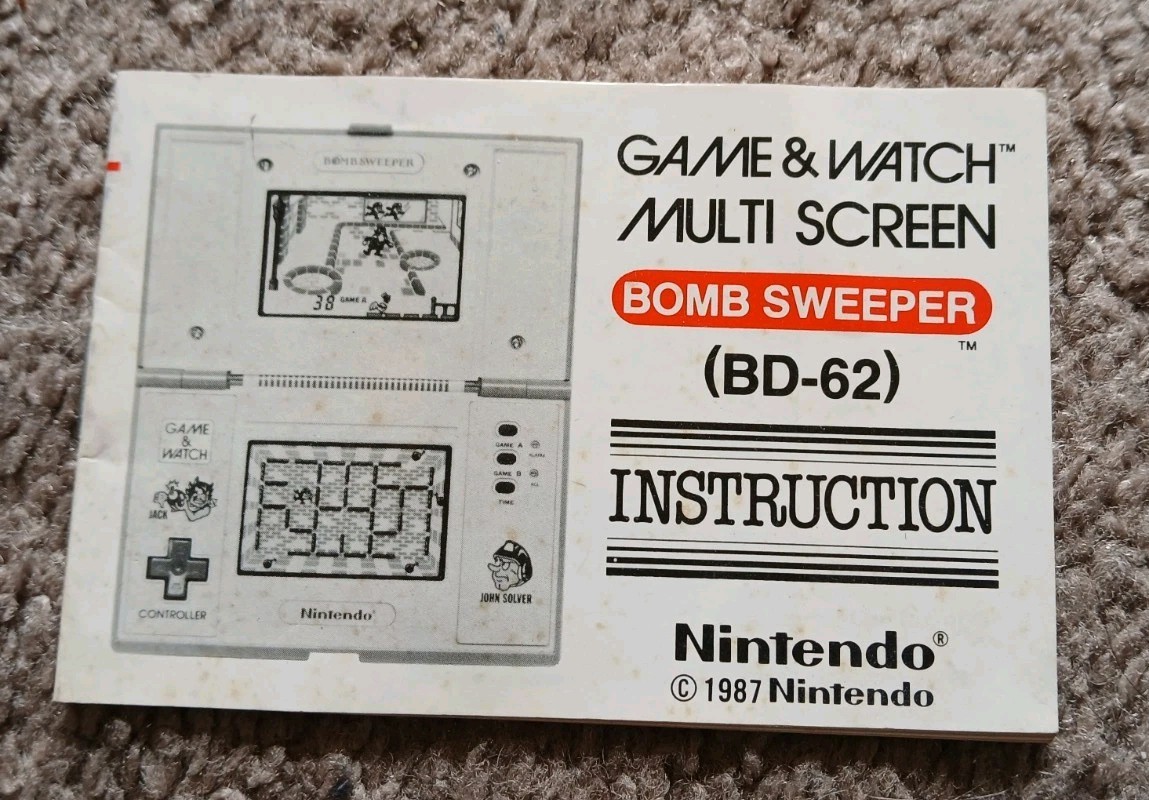 Vintage 1987 Nintendo Game & Watch Bomb Sweeper BD-62 MANUAL PAPER INSERT ONLY!!