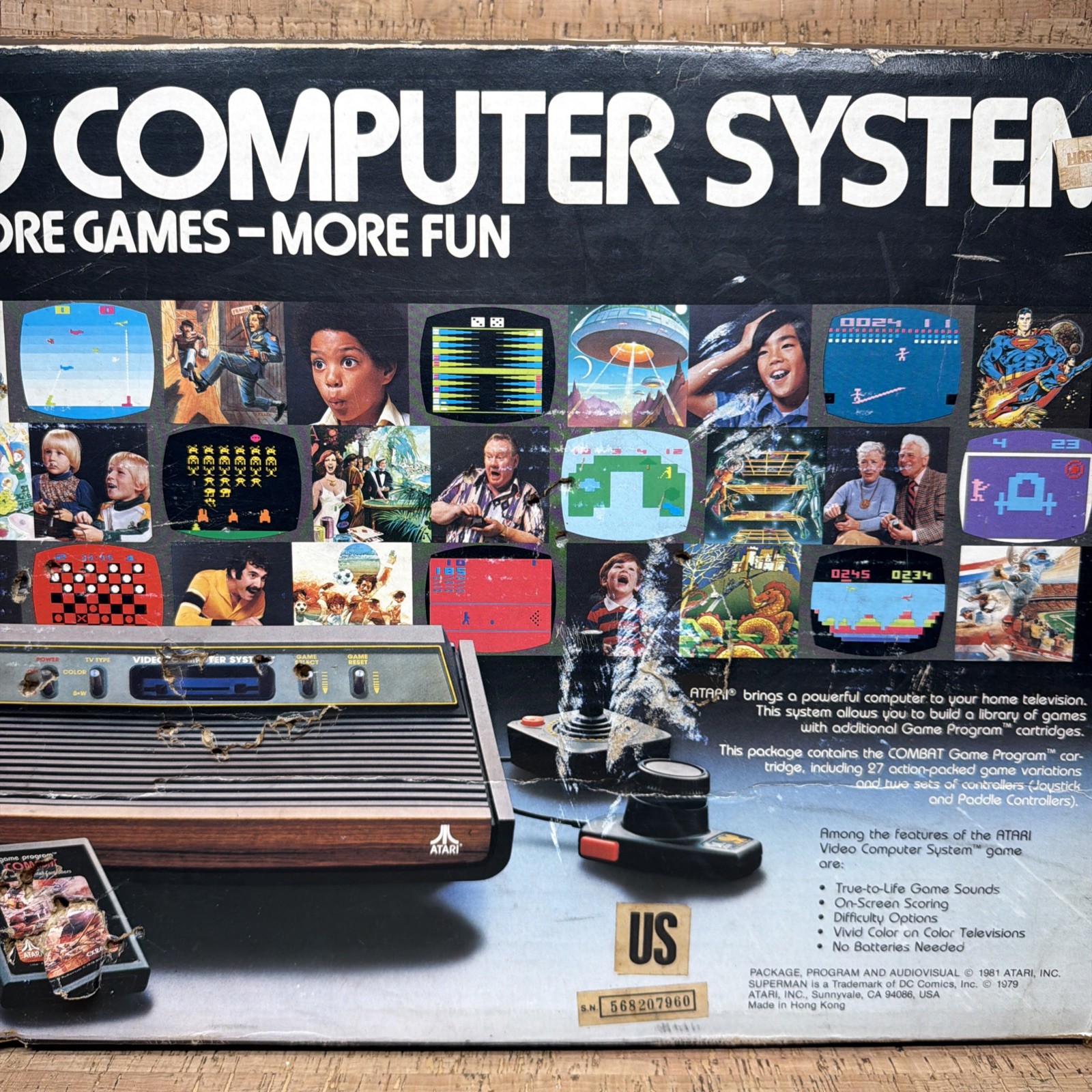 Atari 2600 Woody 4 Switch Console With Box Joysticks & Paddles Working