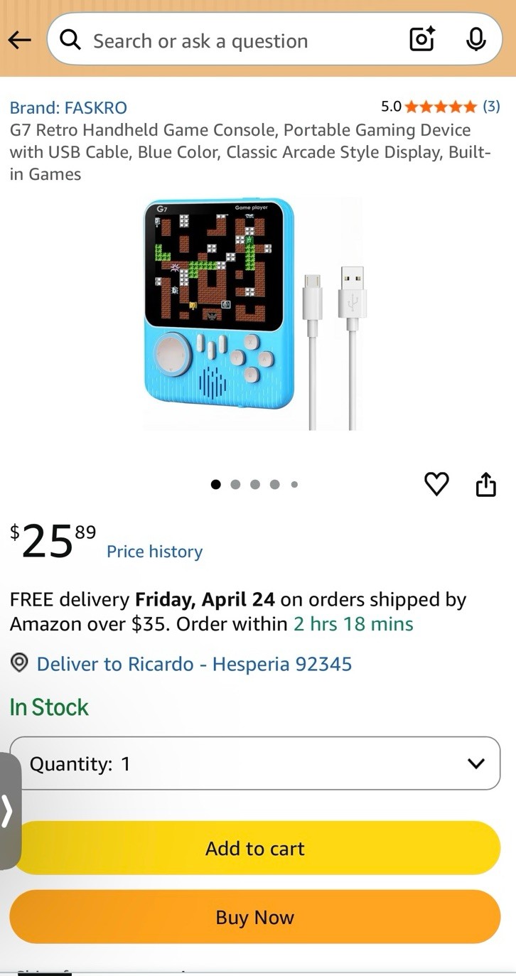 FASKRO G7 Retro Handheld Game Console Pink Blue 3.5in HD Display TV Gamepad
