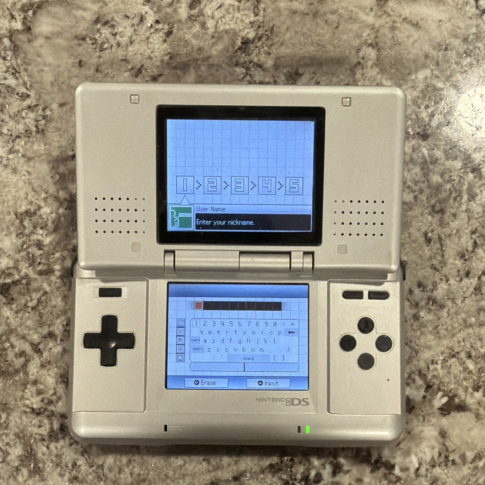 Nintendo DS NTR-001 Silver/Black Console w/ Charger & Case – No Stylus
