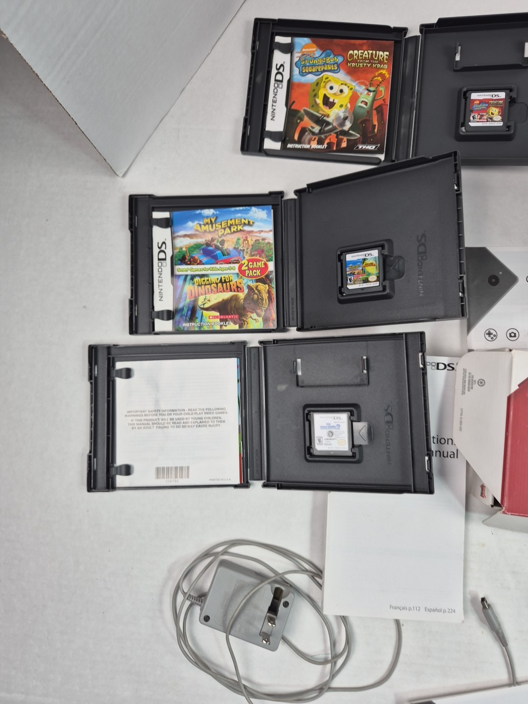 Nintendo DSI Matte Red Handheld System Box Charger Games Tested With Issues