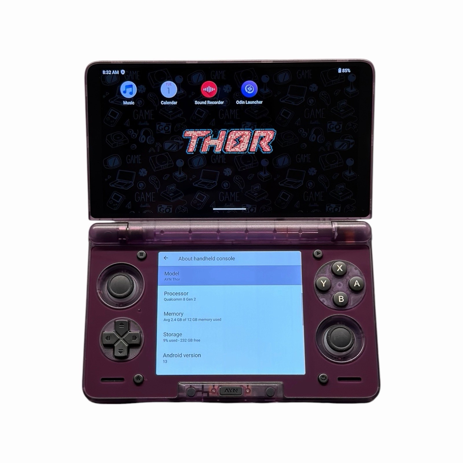 AYN Thor Pro Clear Purple Dual Screen Android Gaming Handheld 12GB RAM 256GB