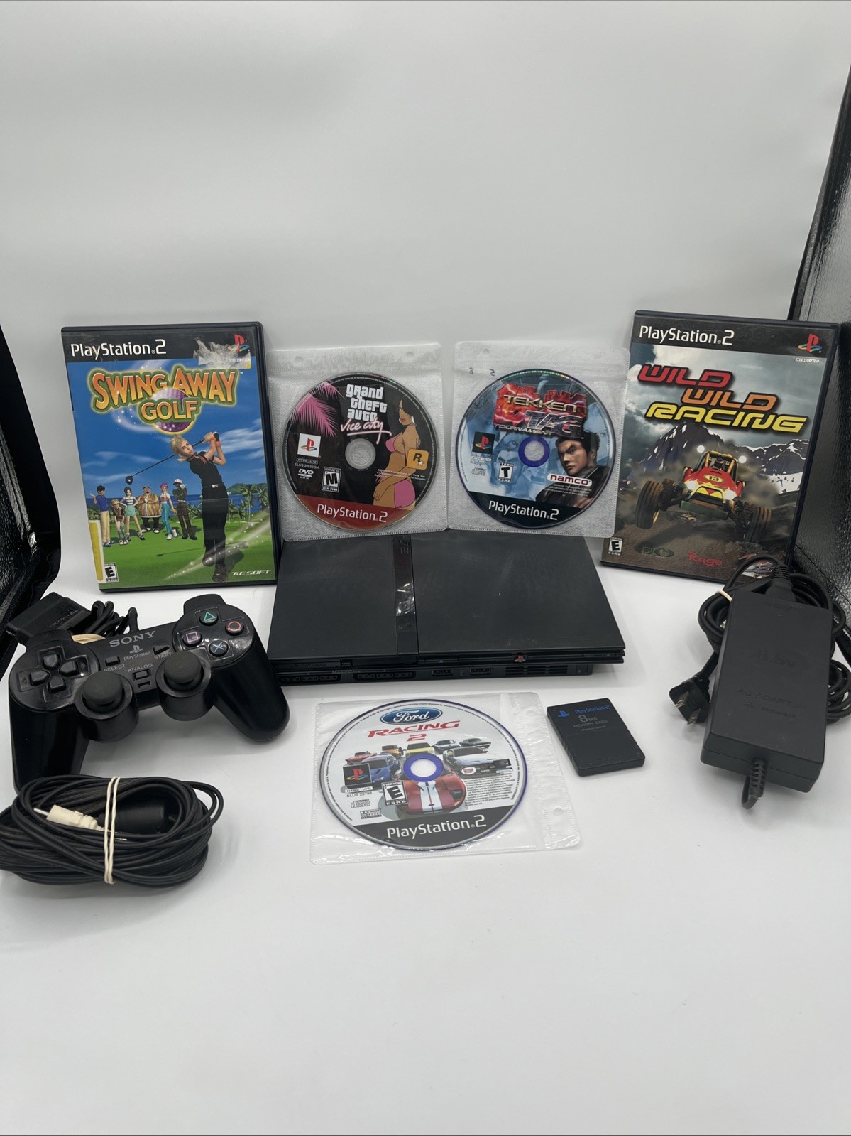 Sony PlayStation 2 PS2 Slim Console Bundle W/ 5 games Controller Memory Card