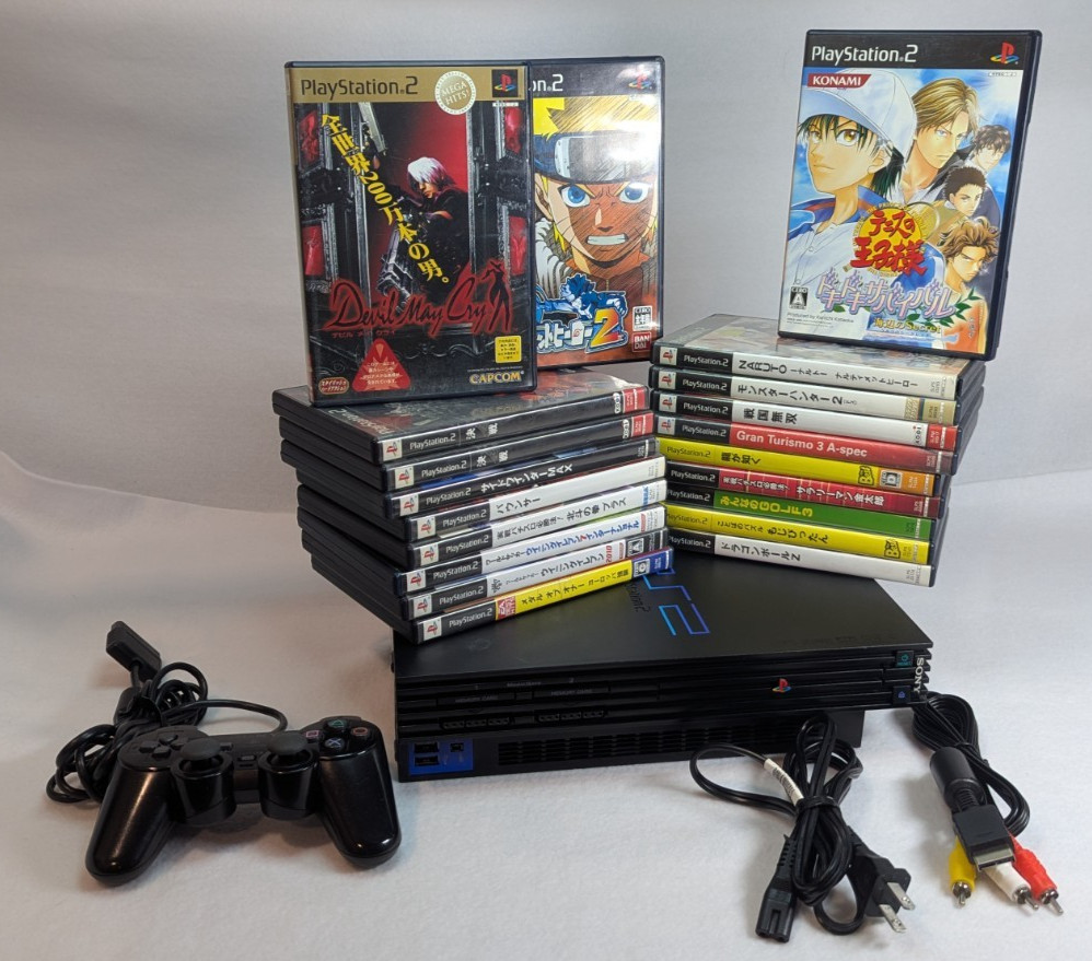 LOT Japanese PlayStation 2 and 20 Games w/Controller Cables Tested and Working!