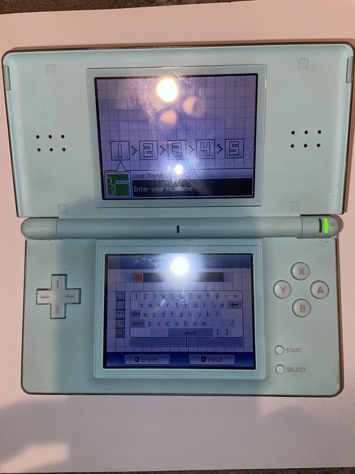 Nintendo DS Lite Turquoise Blue Green Handheld System W/ Stylus Great Condition