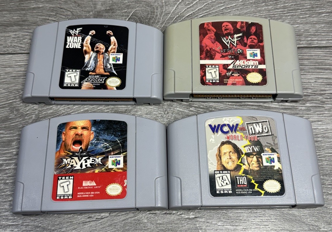 WWE WWF WCW WRESTLING BUNDLE Nintendo 64 N64 Console 2 Cons Cords N Memory Lot