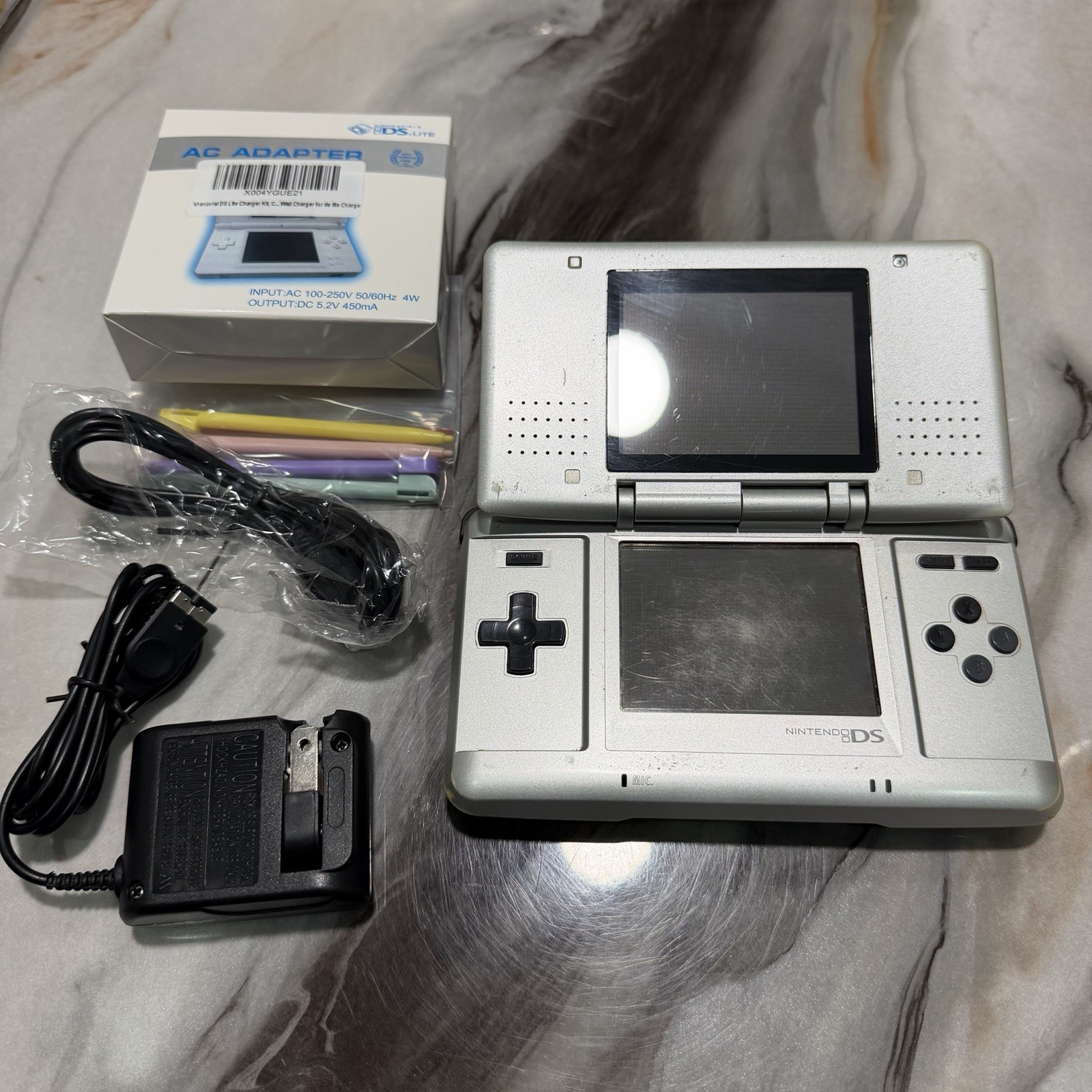 Nintendo DS Original Console NTR-001 Titanium Silver – Tested Works w/ Charger