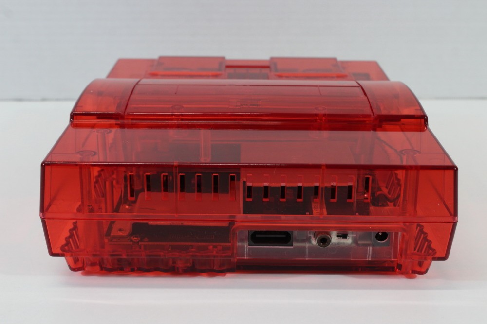 Super Nintendo Clear Red Console SNES SFC Converted AC Adapter AV Cable WORKING