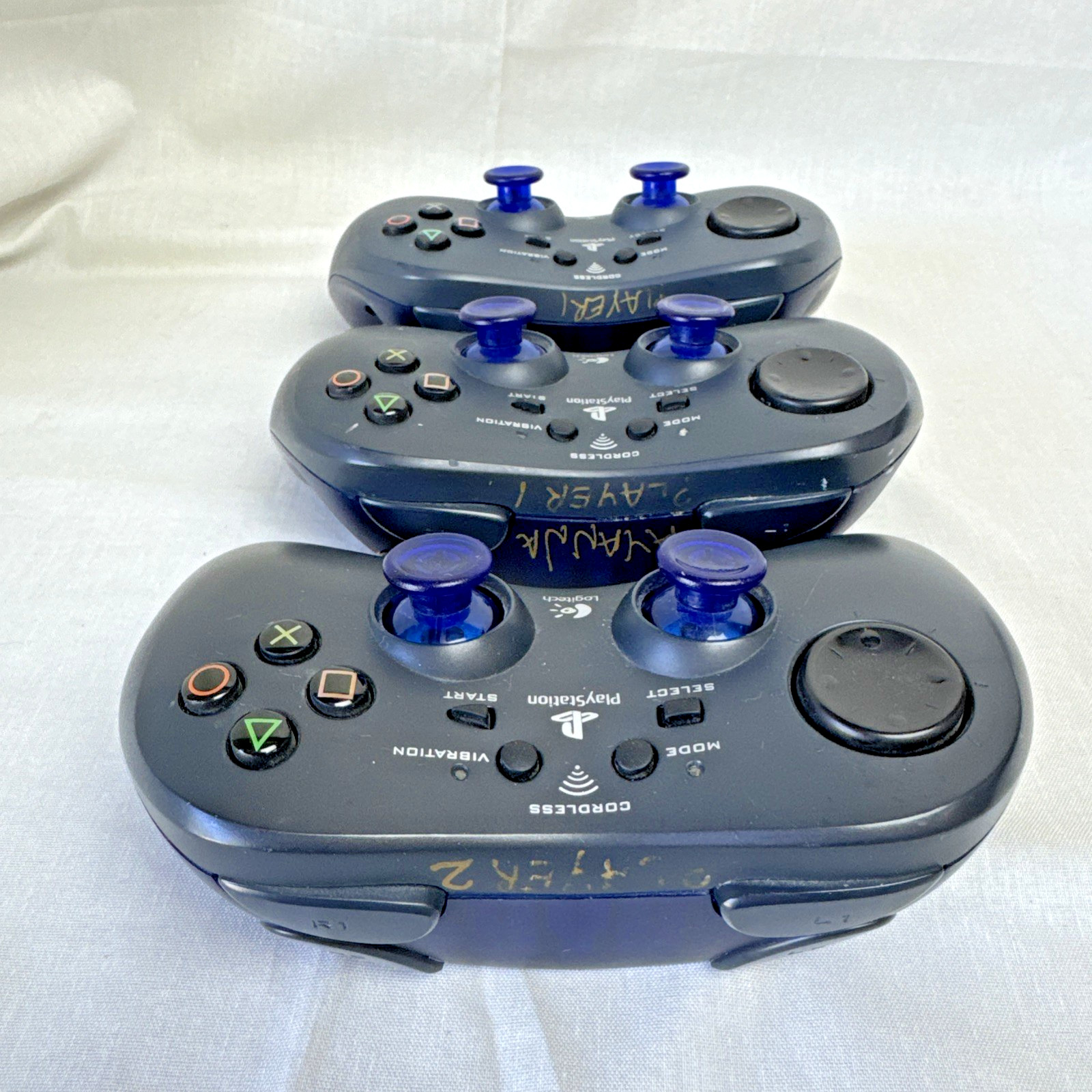 Lot of 7 Logitech Playstation Cordless Controllers + 3 Dongles +2 Receivers