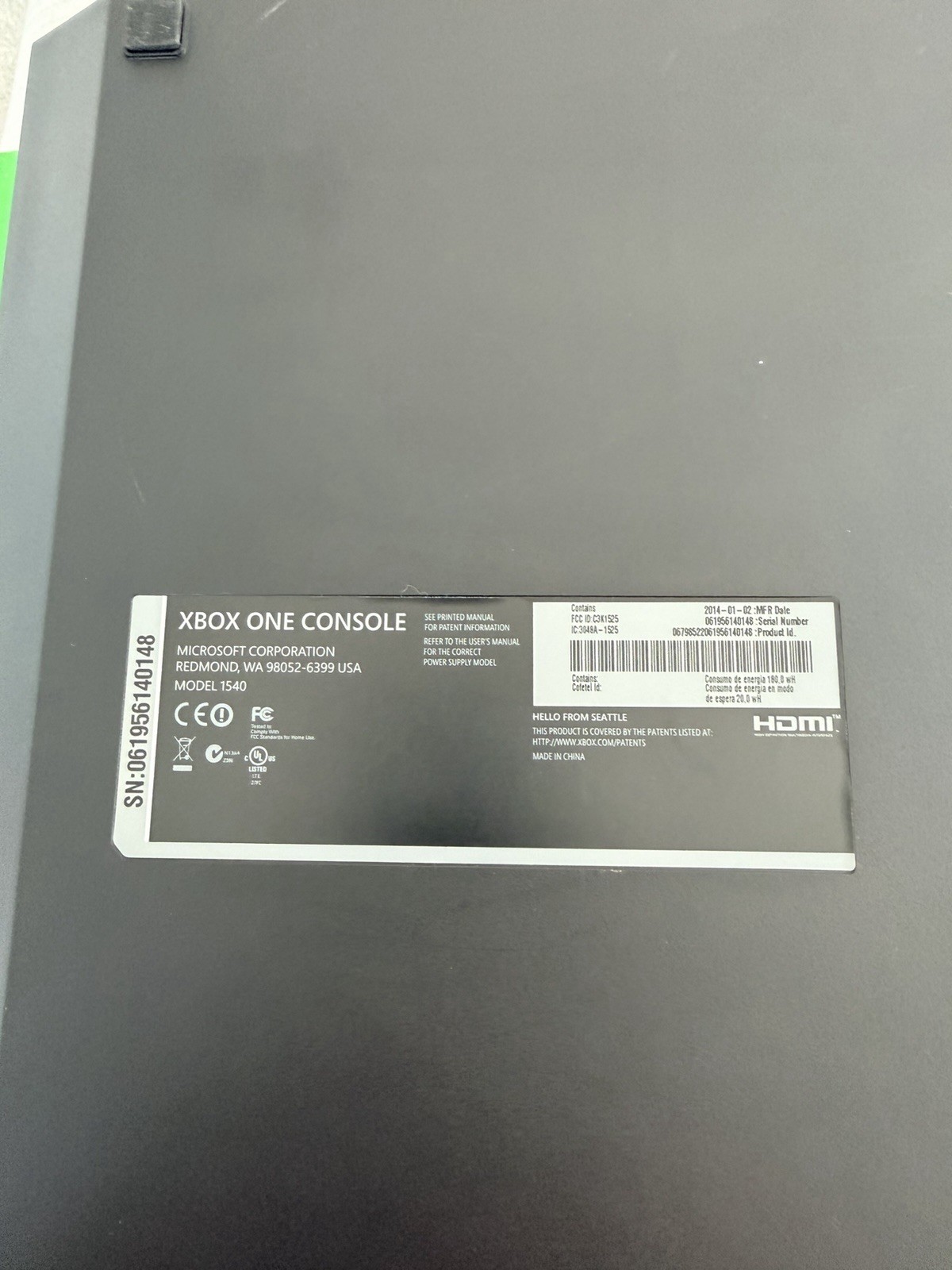 Microsoft Xbox One Model 1540 Black Console Only For Parts Or Repair