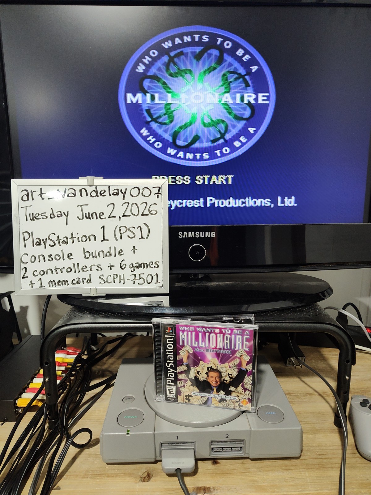 Sony PlayStation 1 PS1 Bundle + 2 Controllers + 6 Games + Mem Card* VGC* Tested!