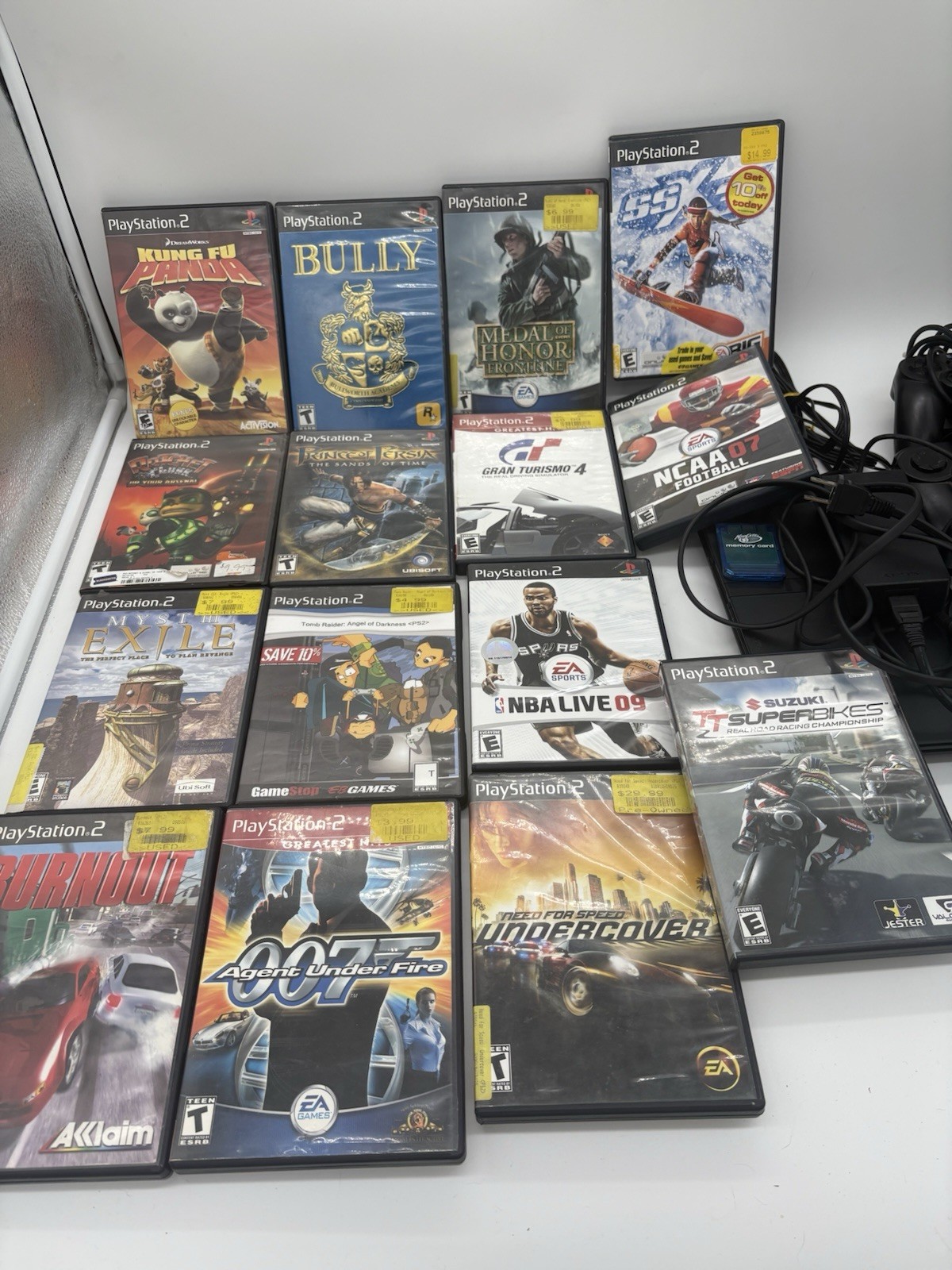 Sony PlayStation 2 Black PS2 Slim Console Lot 3Controller Memory Card 15 Games