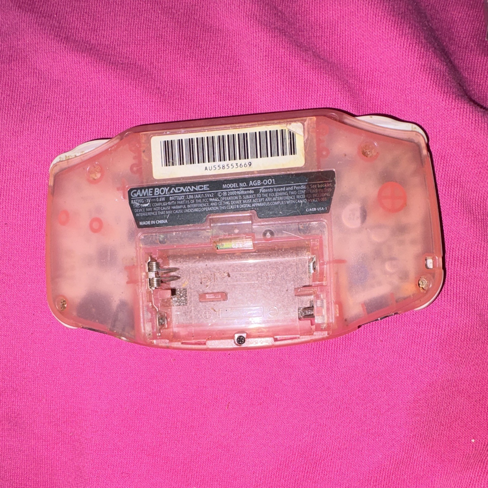 Nintendo Game Boy Advance AGB-001 Pink Handheld System w/ Headphone Jack