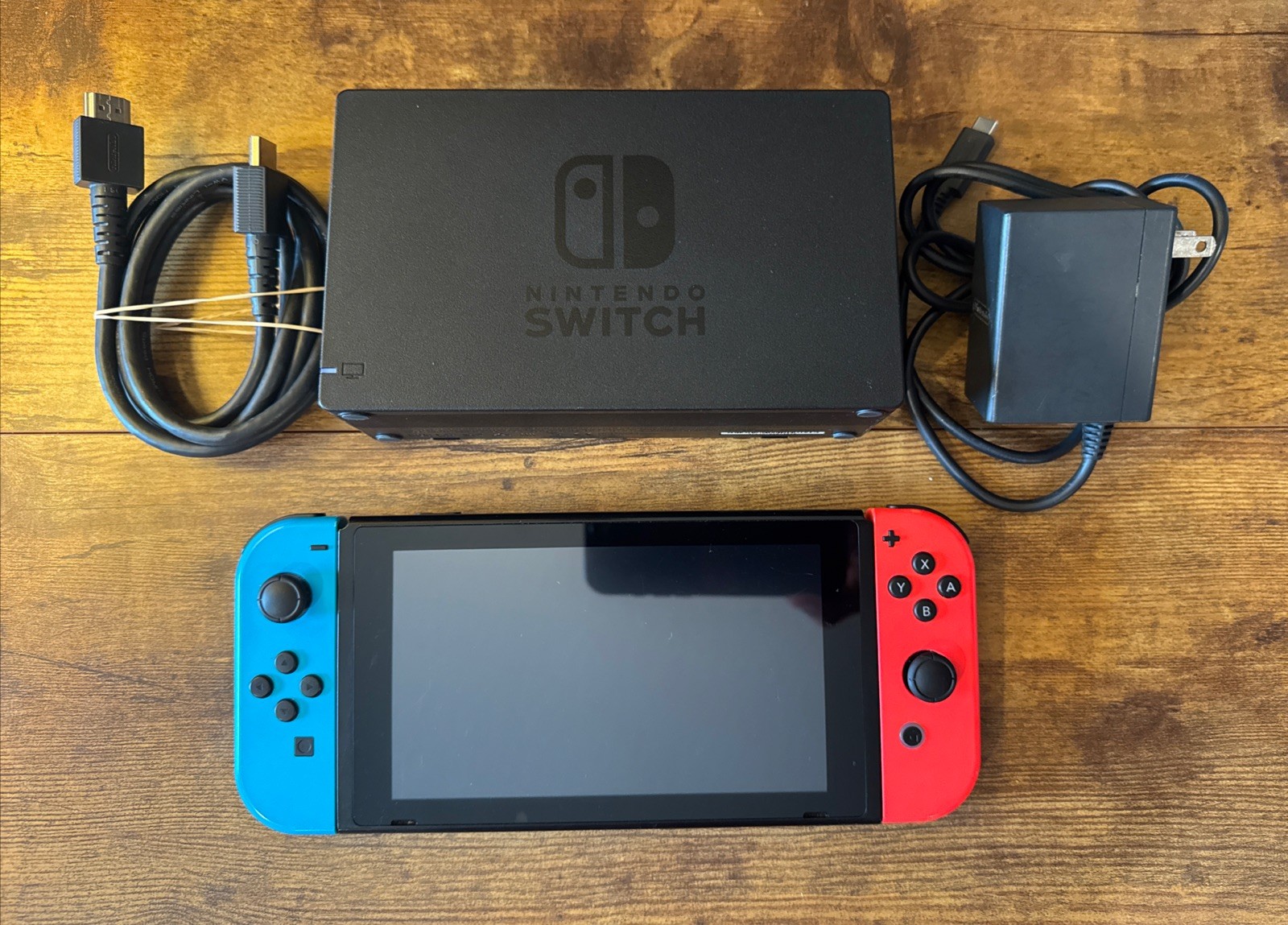 Nintendo Switch 1 32GB Console Bundle Neon Red/Blue JoyCons With OEM Dock +Cords