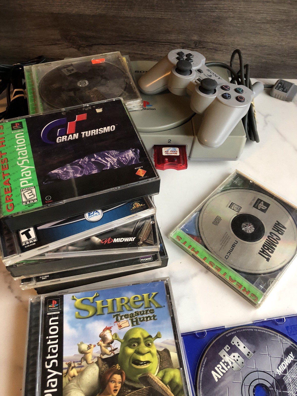 Bundle Sony PlayStation 1 PS1 Console w/ 12 Games Controller & 2Memory TESTED