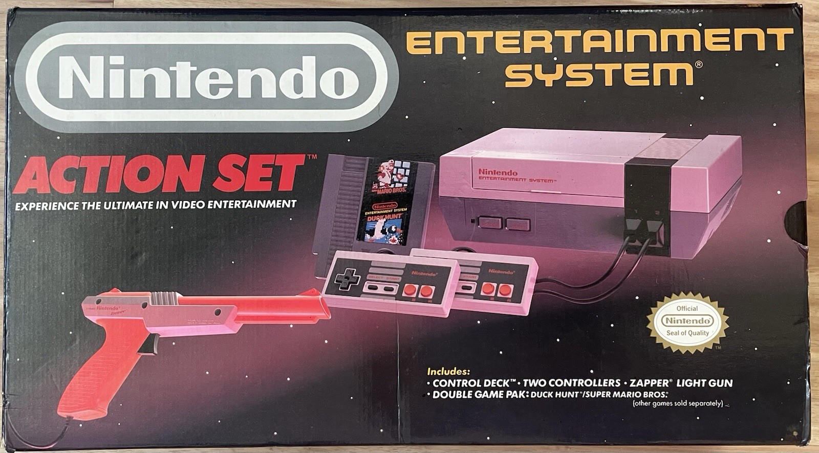 Nintendo NES Action Set Console In Box Tested 1985 Orange Zapper Tetris Vintage