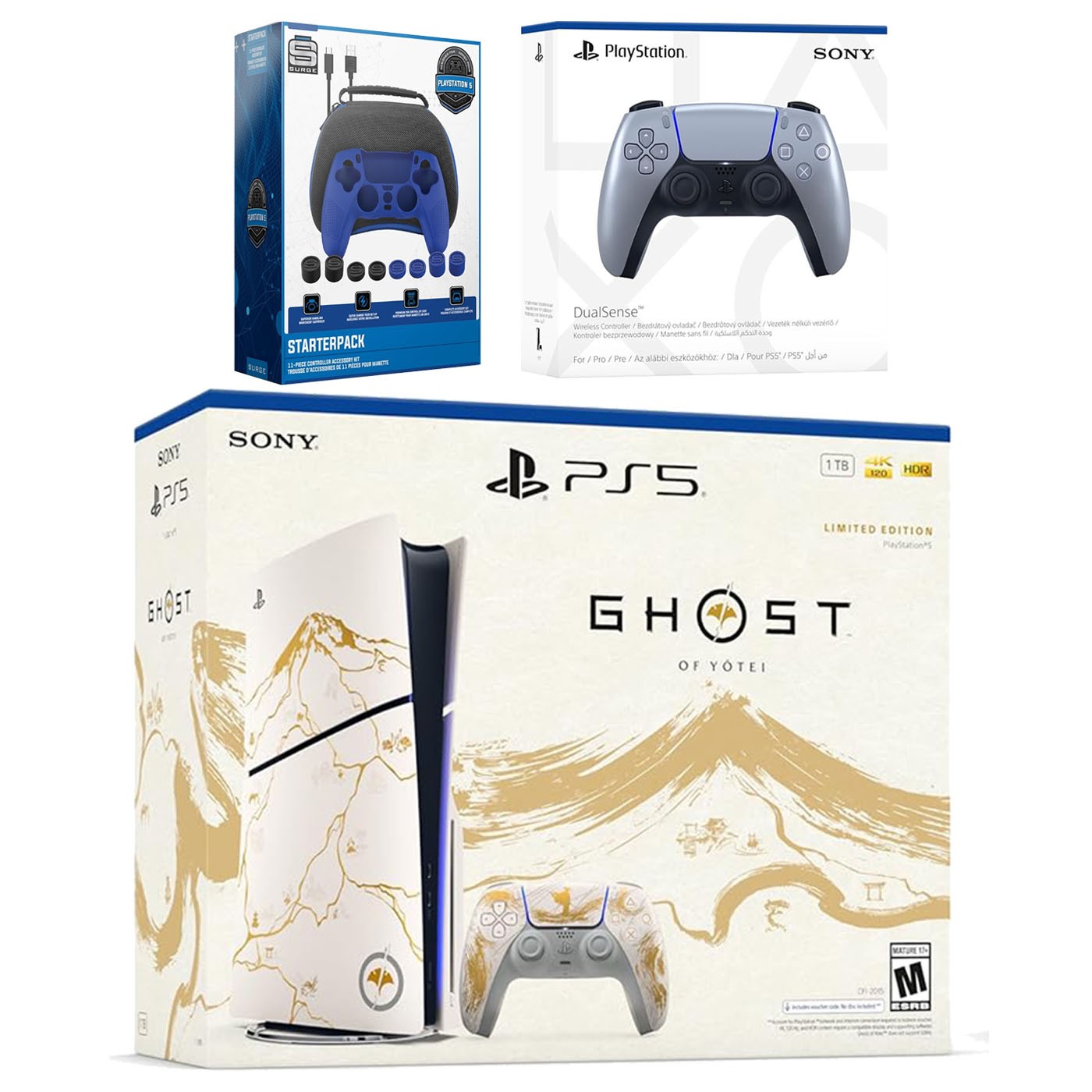 Sony PS5 Ghost of Yotei Disc + Extra Controller + Accessory Kit – Silver