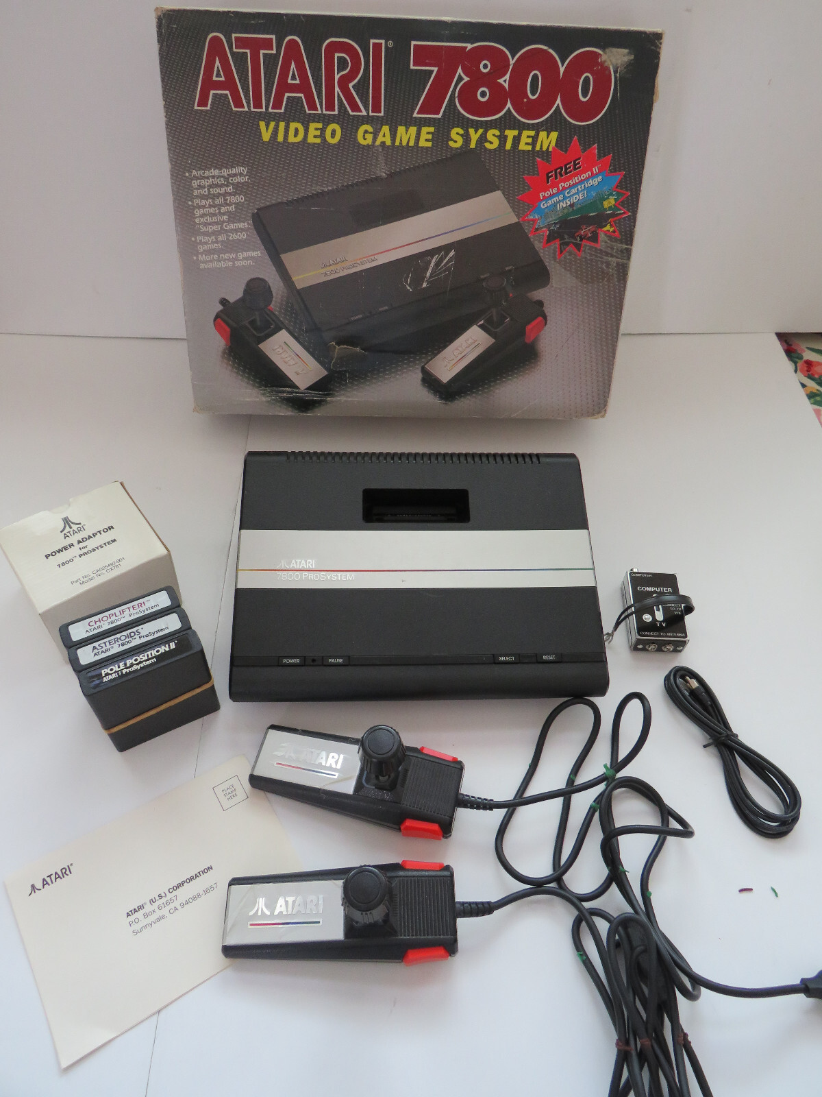1987 ATARI 7800 ProSystem Console Game Complete in Original Box with 3 Games