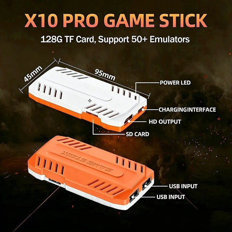 X10 PRO Retro Game Stick 128GB 50000+ Games 4K HDMI Console w 2 Controllers