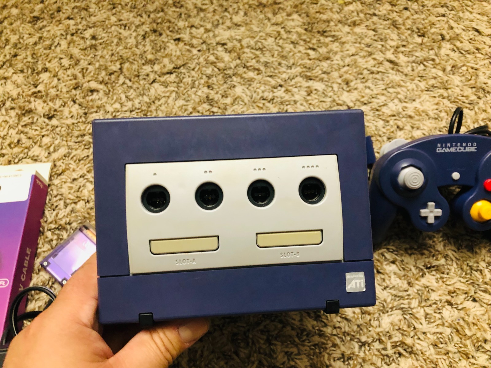 Nintendo GameCube Purple Console DOL-001 / 1 Remote / Power Adapter/ Video Cable
