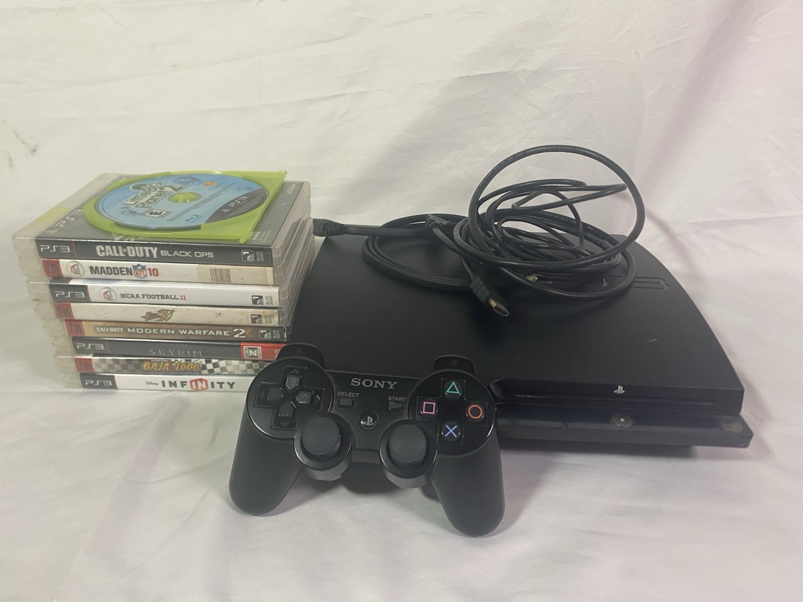 Sony PlayStation 3 PS3 Slim Console Bundle W/Controller & 9 Games Tested