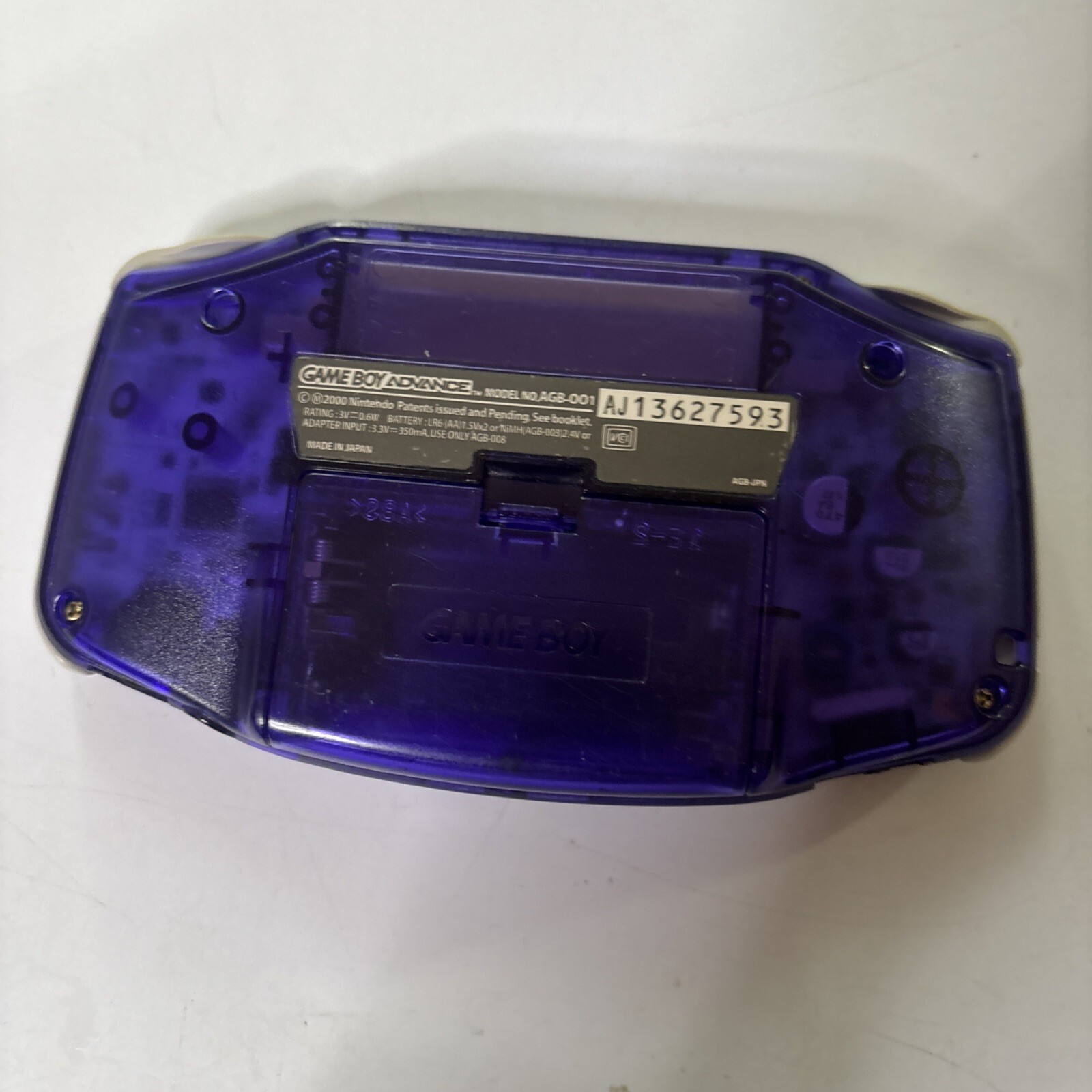 Nintendo Gameboy Advance Transparent Purple AGB-001 Made In Japan