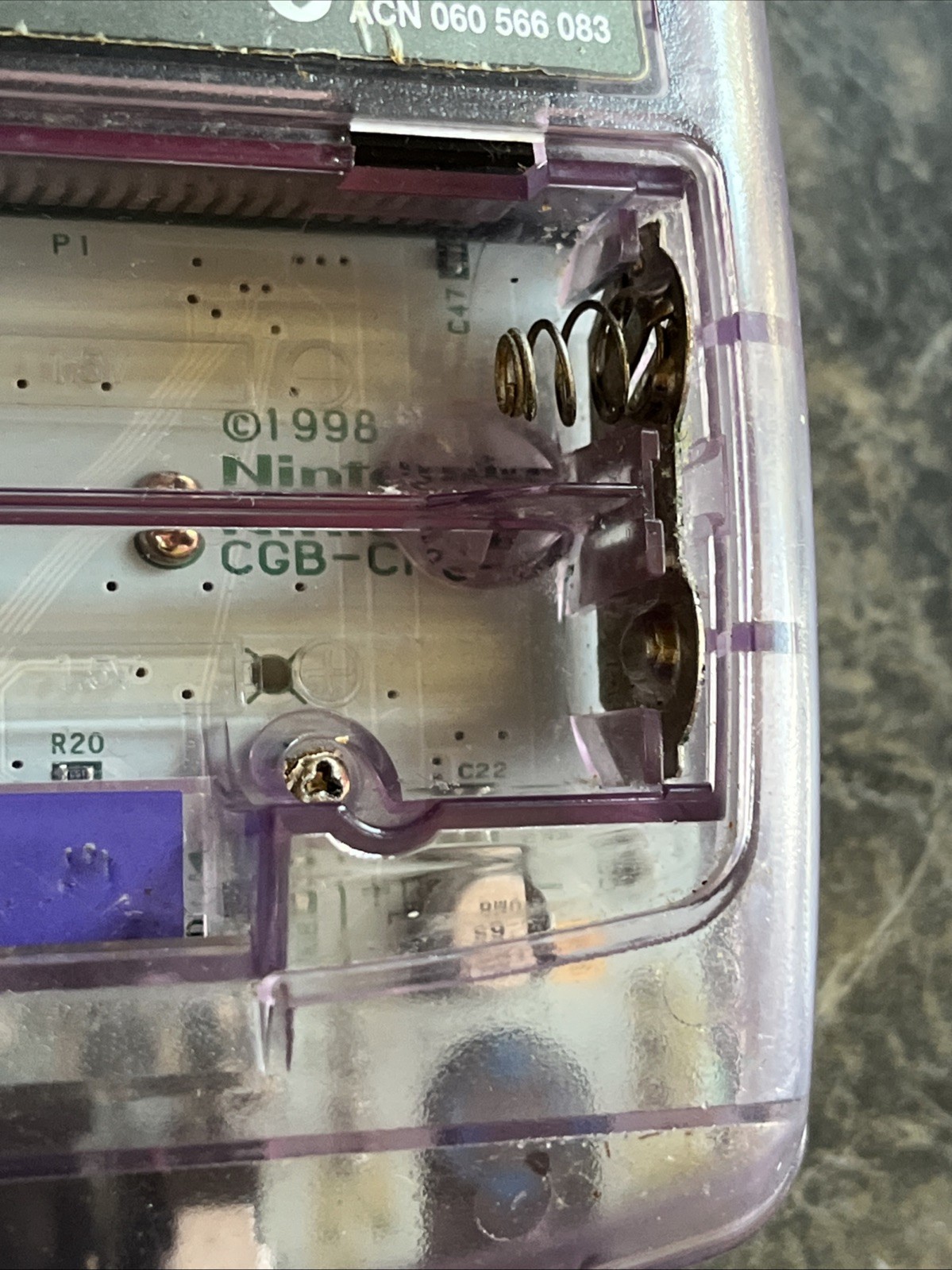 Works Nintendo Game Boy Color Atomic Purple Transparent Clear Croc 2 Bomber Man