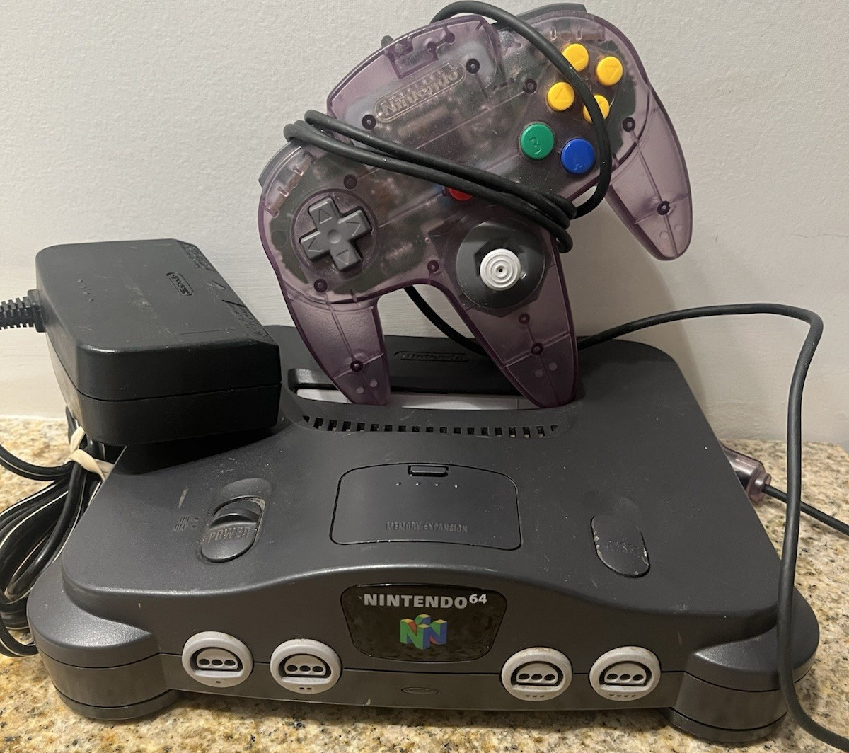 Nintendo 64 Black Console w/ Purple Controller, Power Adapter NTSC-U/C NUS-001