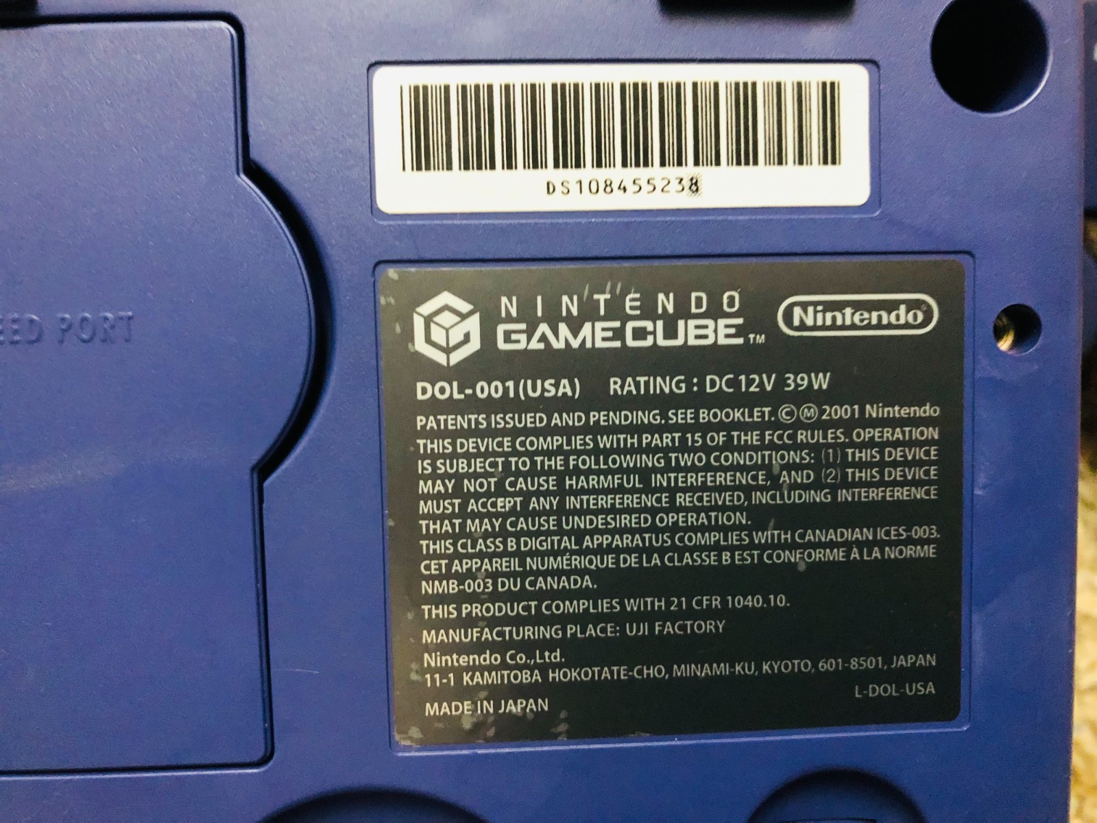 Nintendo GameCube Purple Console DOL-001 / 1 Remote / Power Adapter/ Video Cable