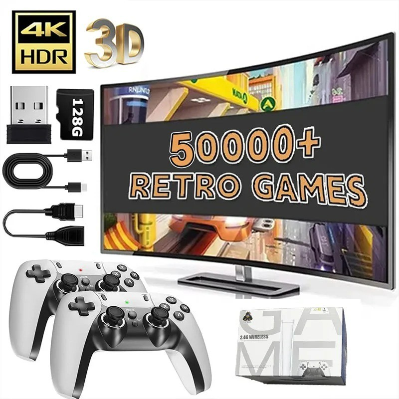 M15 128GB 4K Retro Game Stick Console 50000+ Games Wireless 2 Controllers HDMI